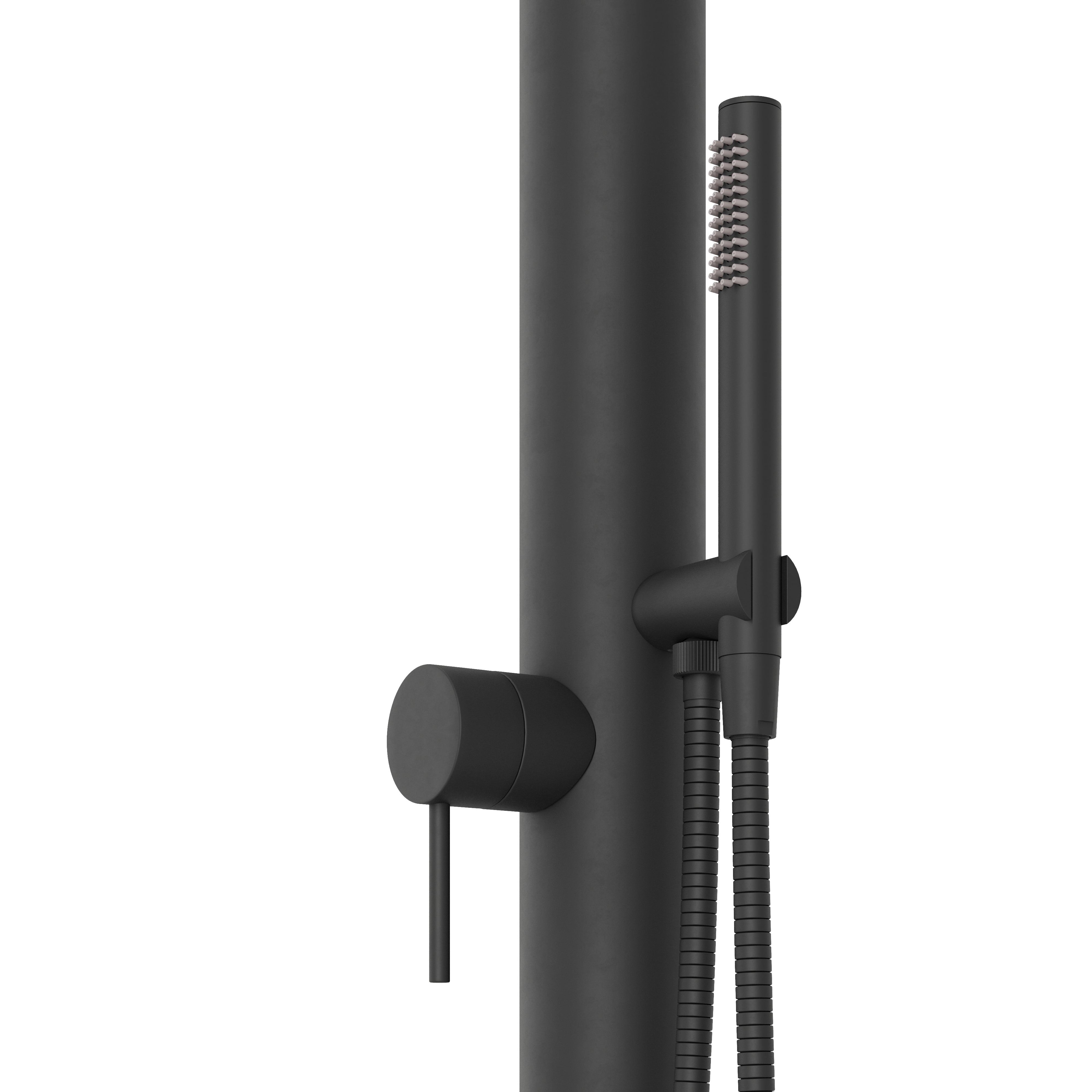Contour Outdoor Shower Pressure Balance with 12" Rain Head and Hand Shower in Matte Black