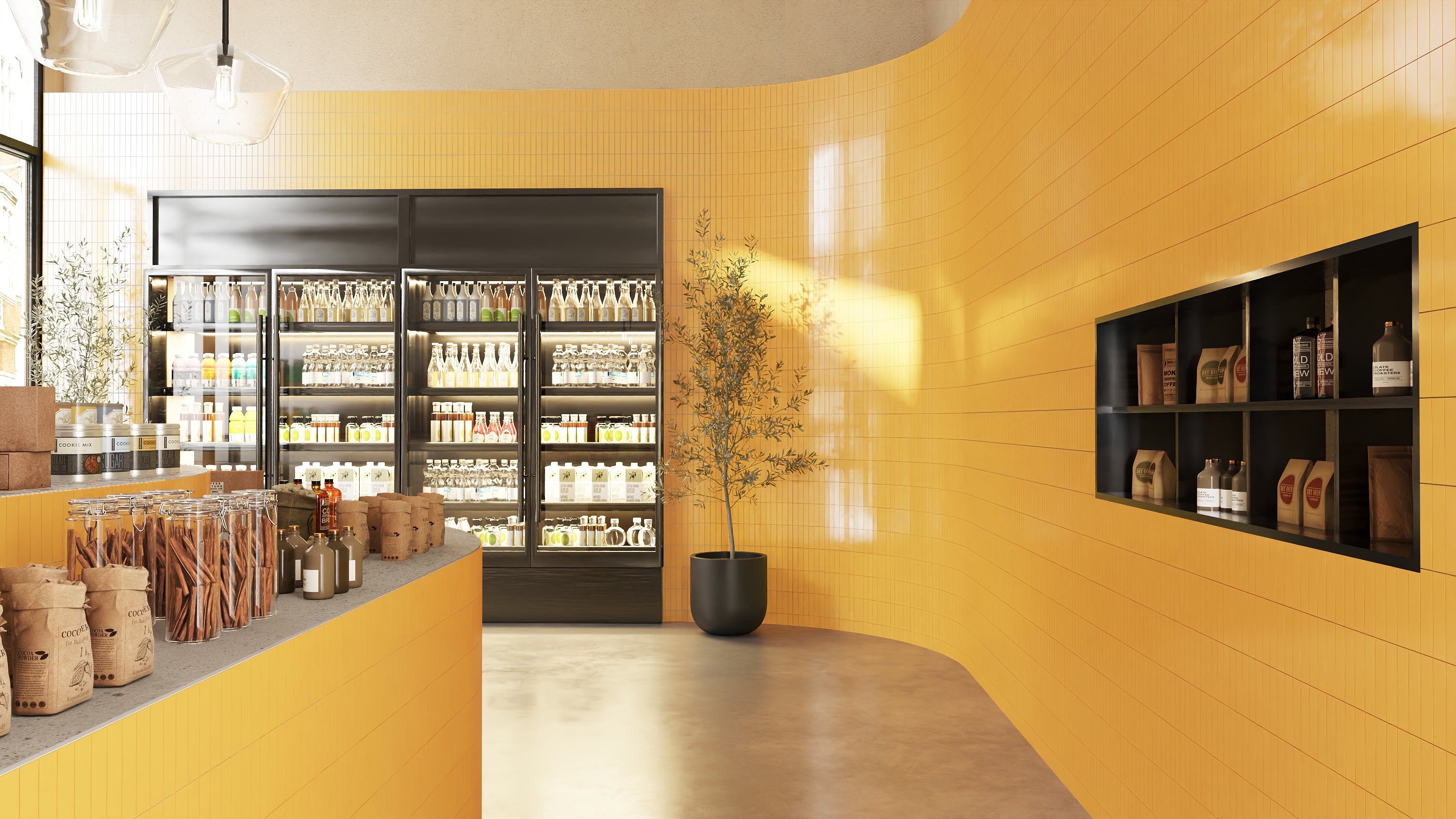 2x8 Natural Press Ceramic Tile in Yellow Ochre Gloss