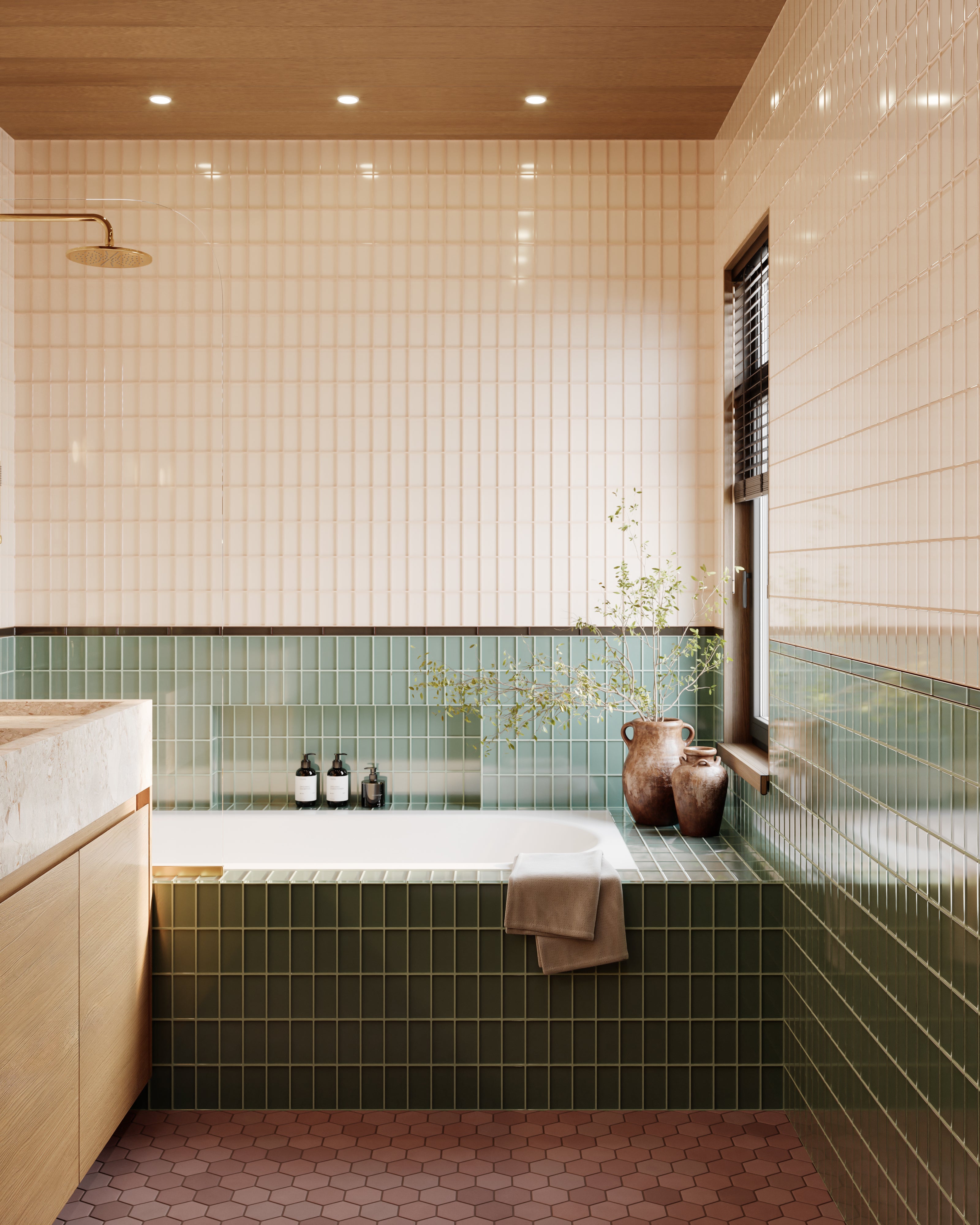 3" Hexagon Sheeted Original Ceramic Mosaic Tile in Antique