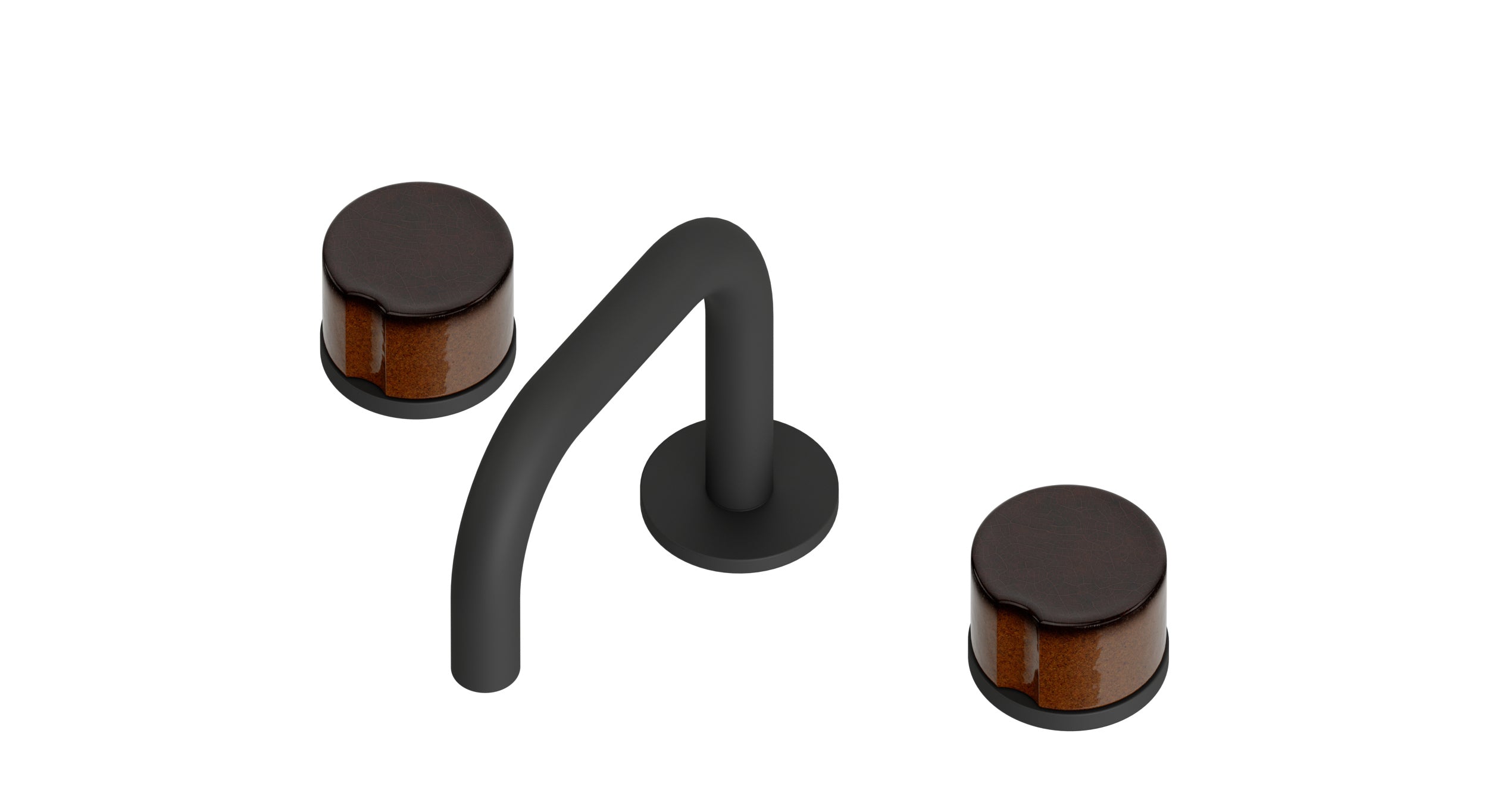 Foundry Two Handle Deck Mount Squaretop Lavatory Faucet with Groove Ceramic Knob Handles in Matte Black