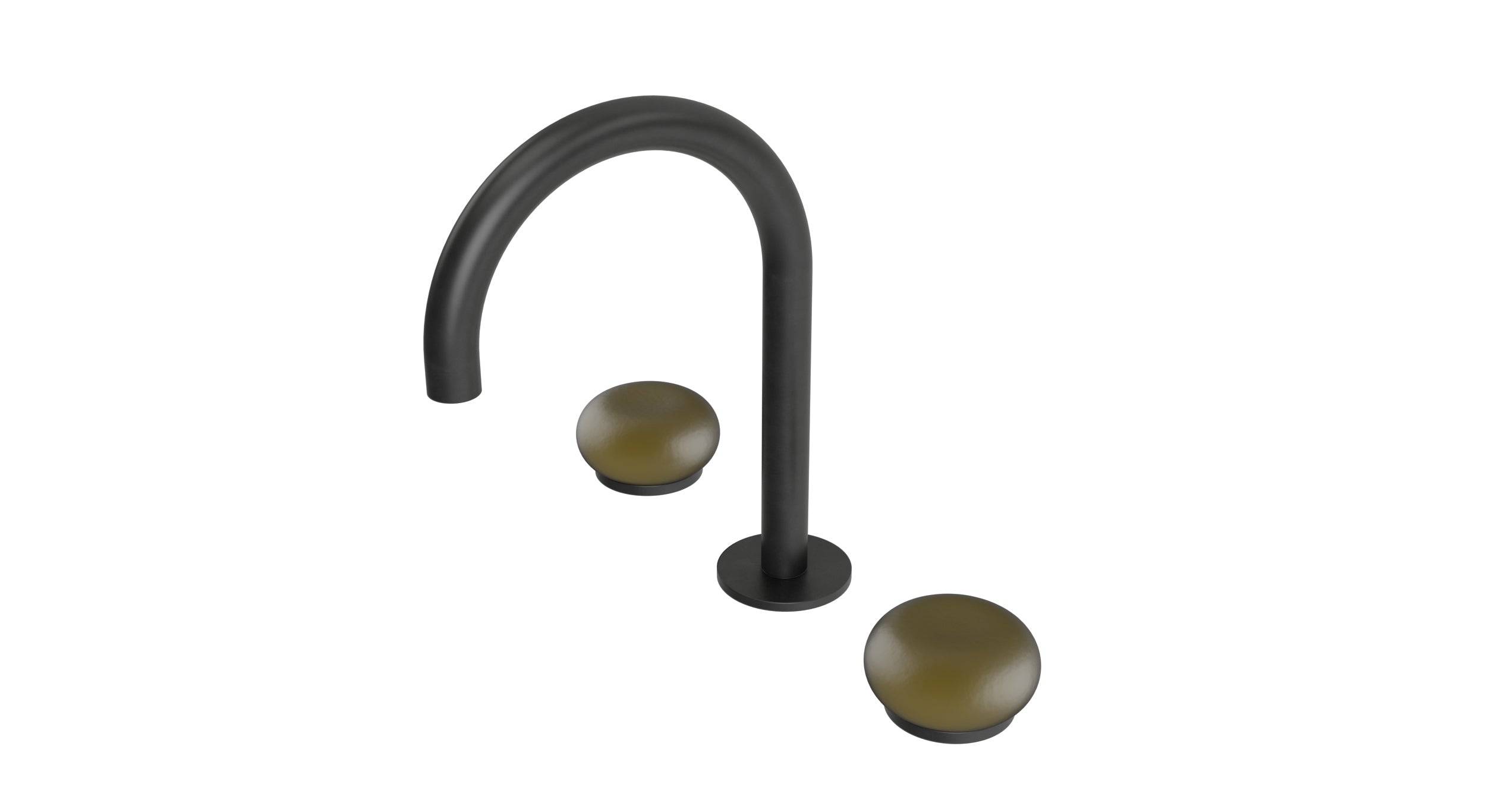 Foundry Two Handle Deck Mount Gooseneck Lavatory Faucet with Pebble Ceramic Knob Handles in Oil Rubbed Bronze