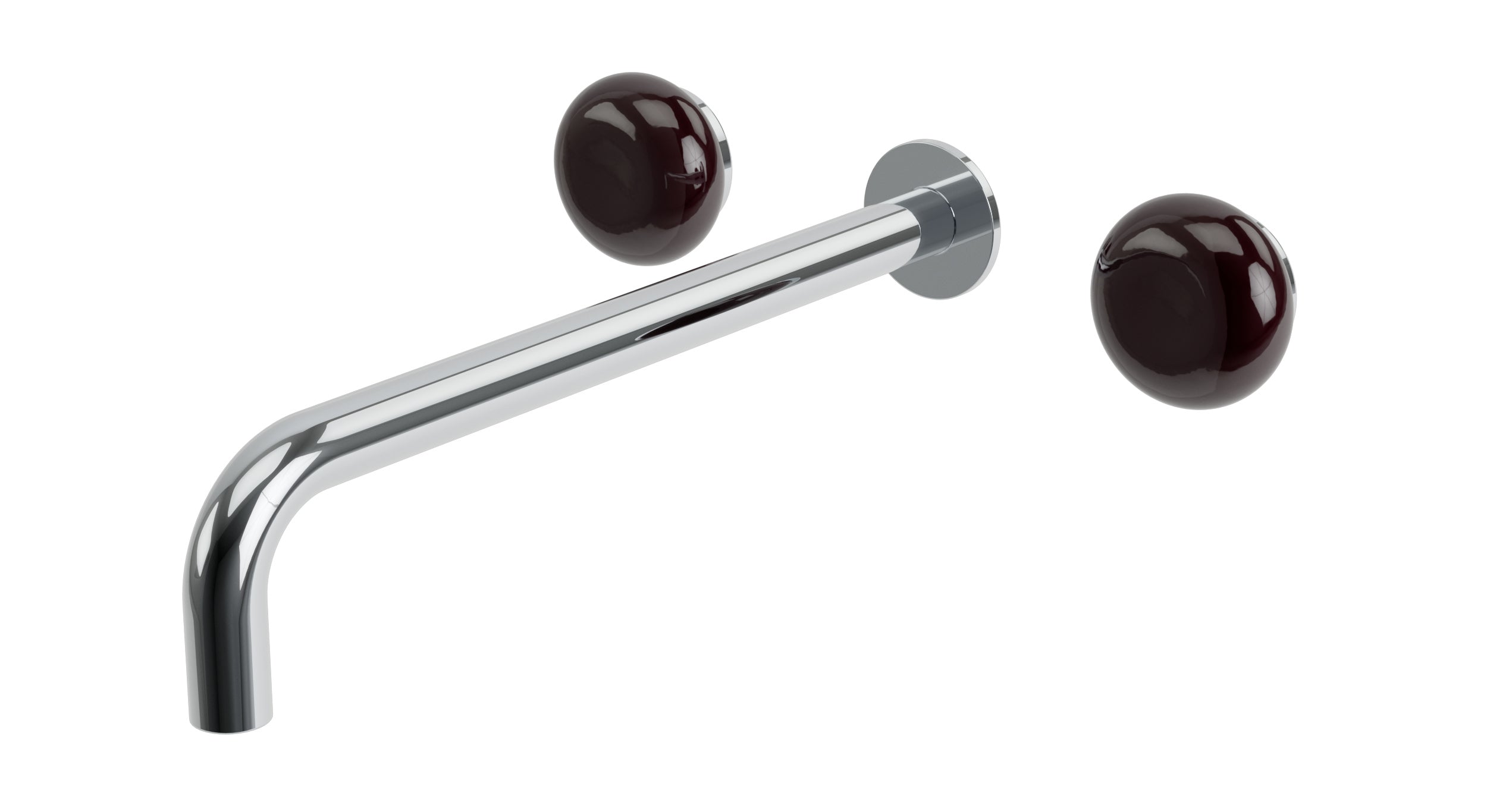 Foundry Two Handle Wall Mount 12" Lavatory Faucet with Pebble Ceramic Knob Handles in Polished Chrome