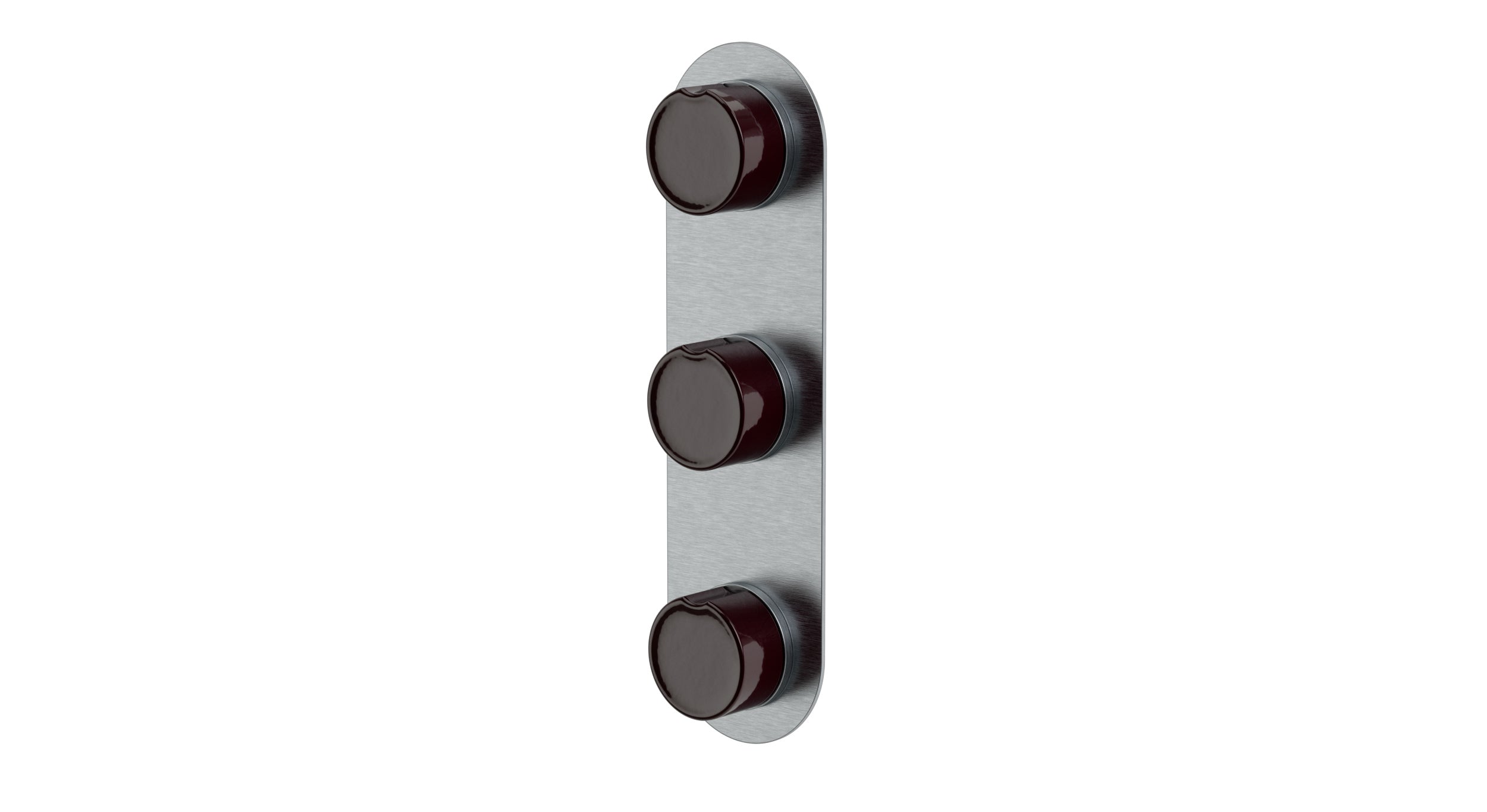 Foundry Three Handle Wall Mount Shower Trim with Groove Ceramic Knob Handles in Satin Chrome