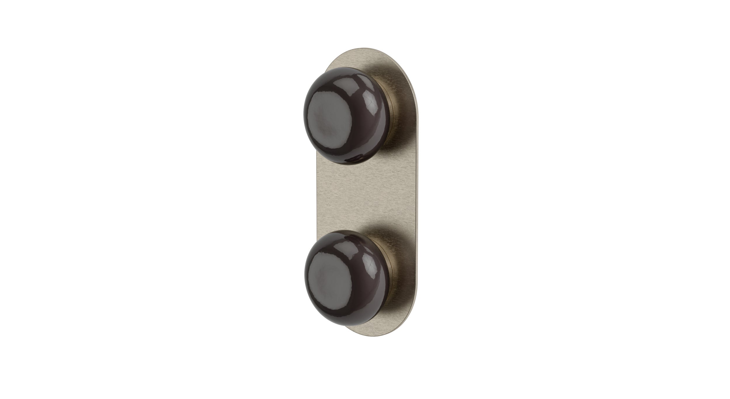 Foundry Two Handle Wall Mount Shower Trim with Pebble Ceramic Knob Handles in Satin Nickel
