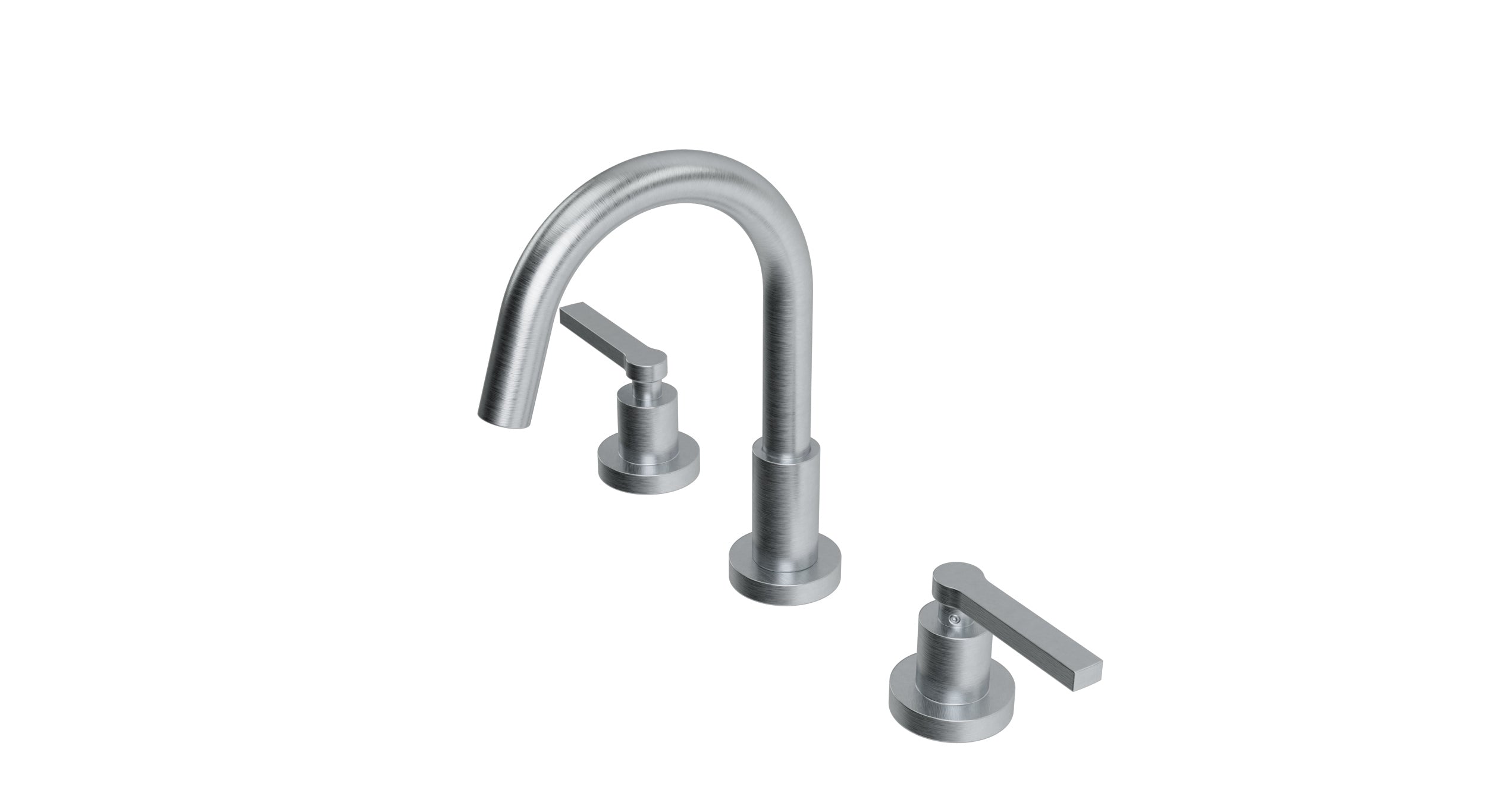 Flatiron Two Handle Deck Mount Short Gooseneck Lavatory Faucet with Linear Lever Handles in Satin Chrome