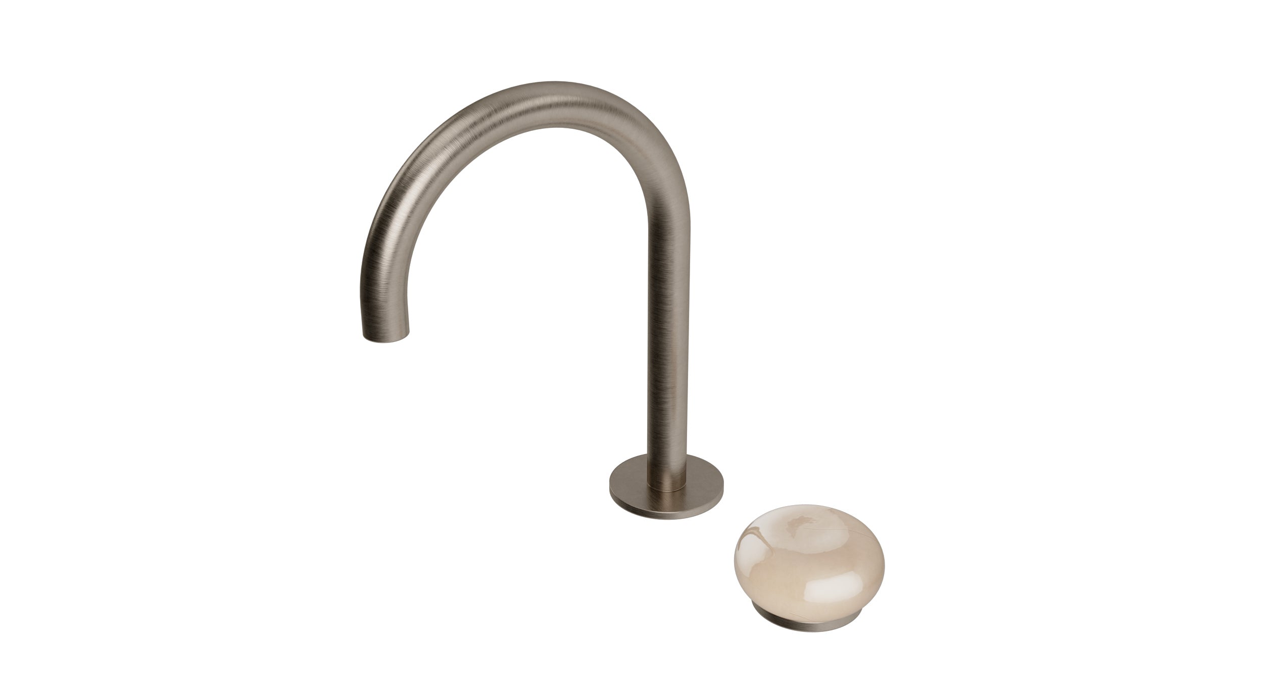 Foundry One Handle Deck Mount Gooseneck Lavatory Faucet with Pebble Ceramic Knob Handle in Antique Nickel
