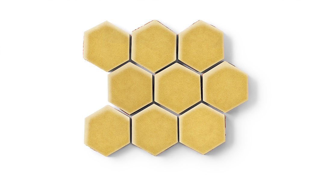 3" Hexagon Sheeted Original Ceramic Mosaic Tile in Haystack Gloss