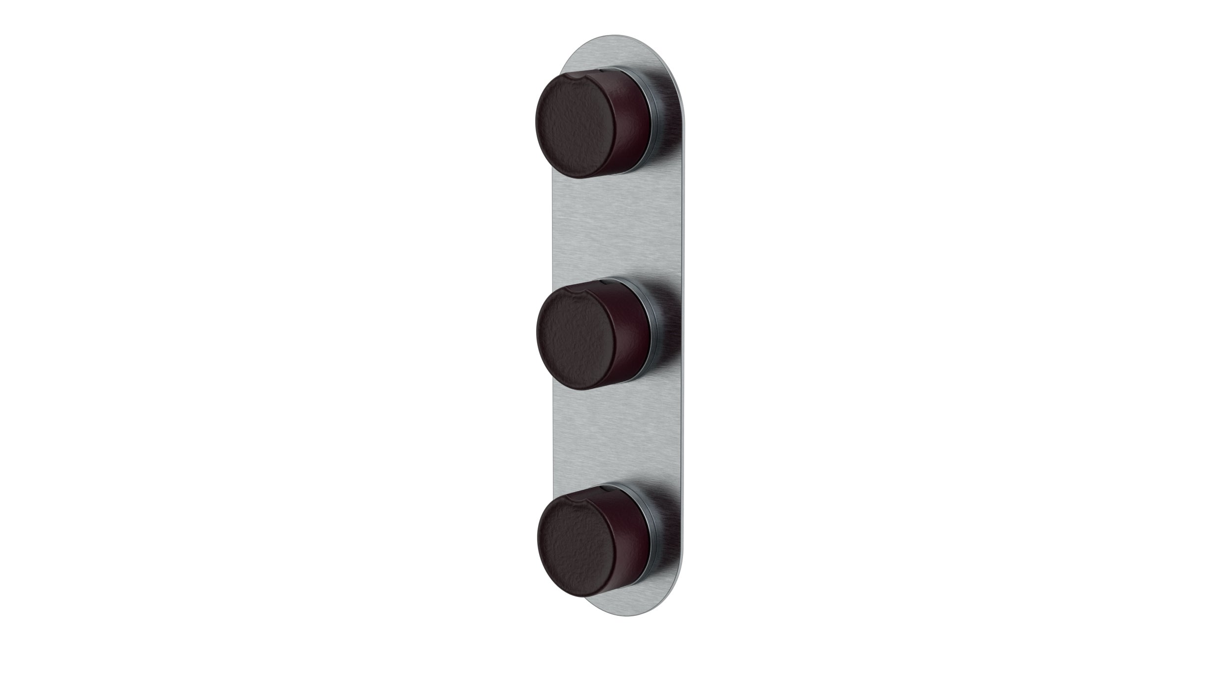 Foundry Three Handle Wall Mount Shower Trim with Groove Ceramic Knob Handles in Satin Chrome