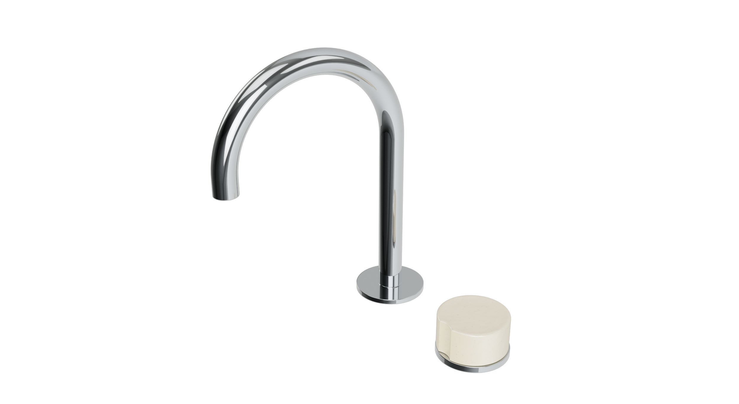 Foundry One Handle Deck Mount Gooseneck Lavatory Faucet with Groove Ceramic Knob Handle in Polished Chrome