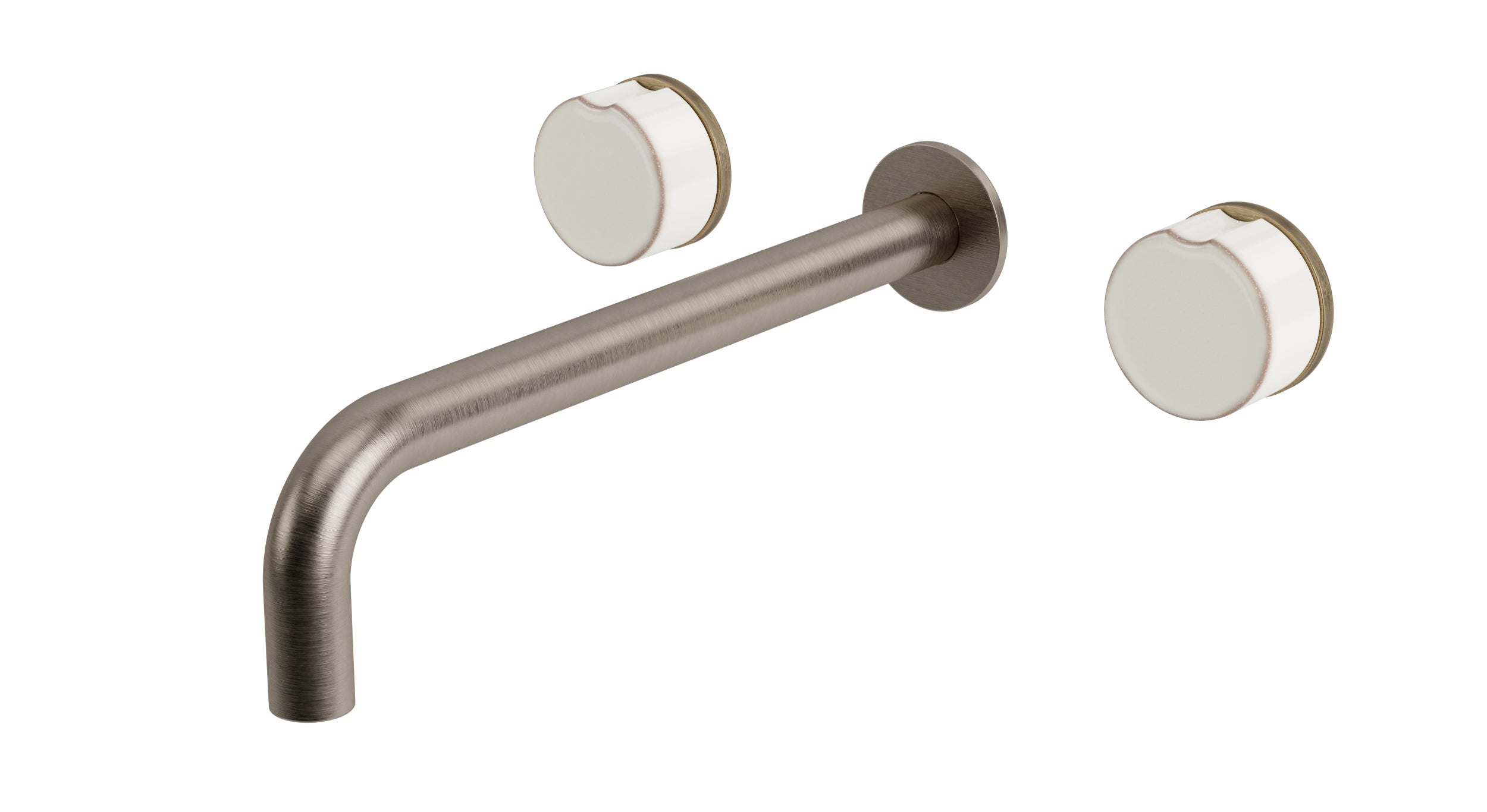 Foundry Two Handle Wall Mount 10" Lavatory Faucet with Groove Ceramic Knob Handles in Antique Nickel