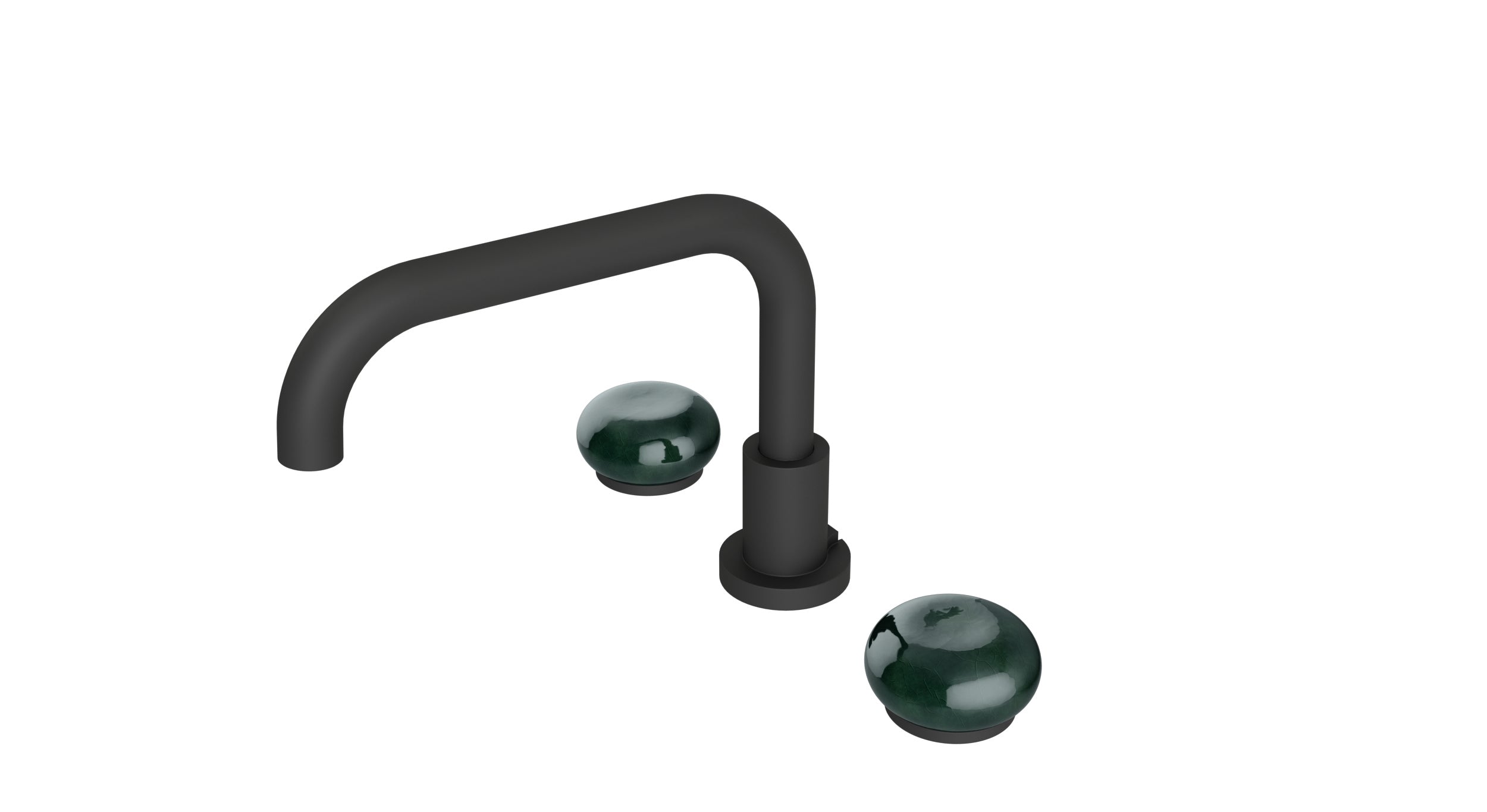 Foundry Two Handle Deck Mount Squaretop Bath Trim with Pebble Ceramic Knob Handles in Matte Black