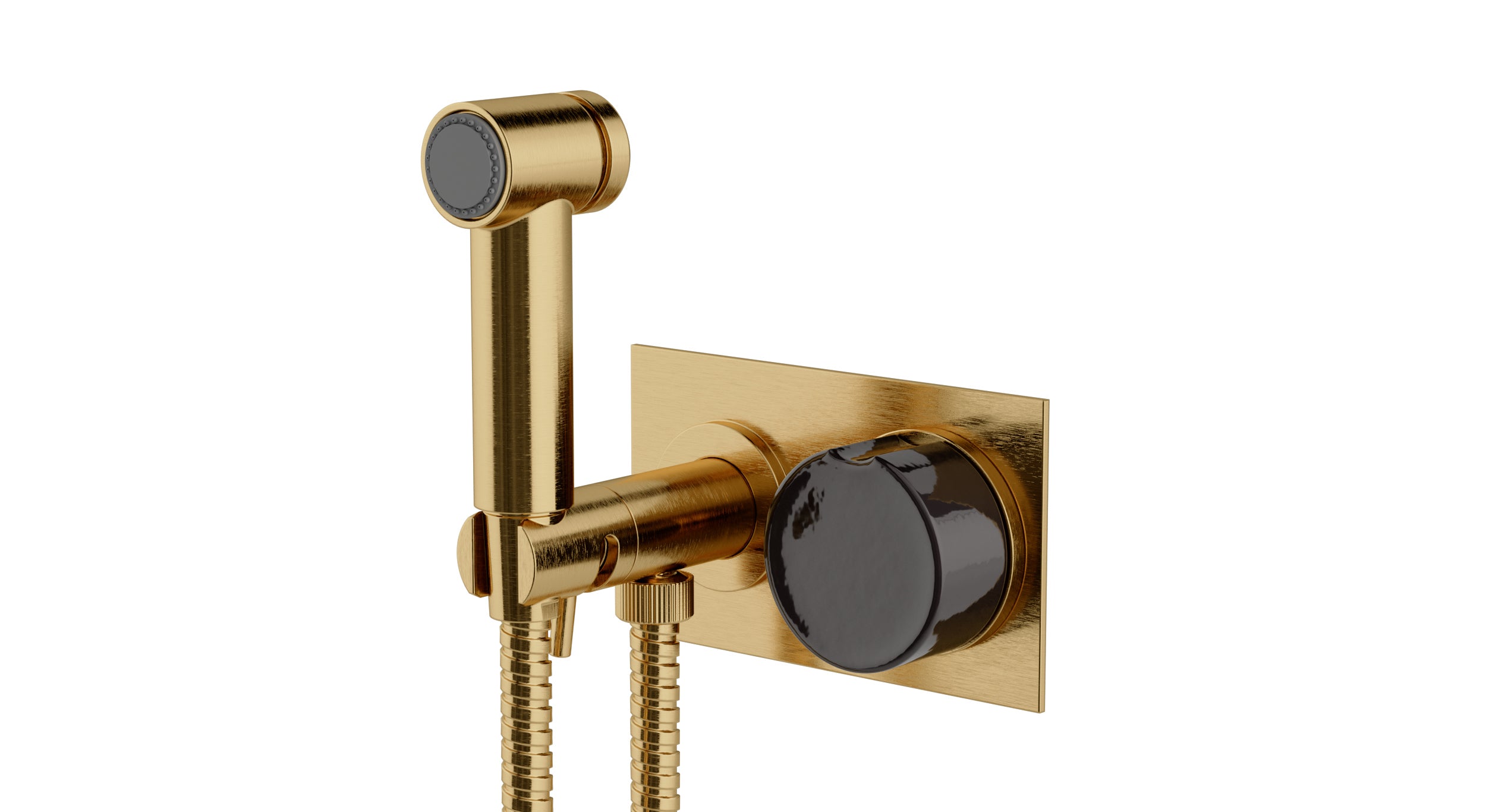 Foundry One Handle Wall Mount Bidet Trim with Groove Ceramic Knob Handle in Satin Brass