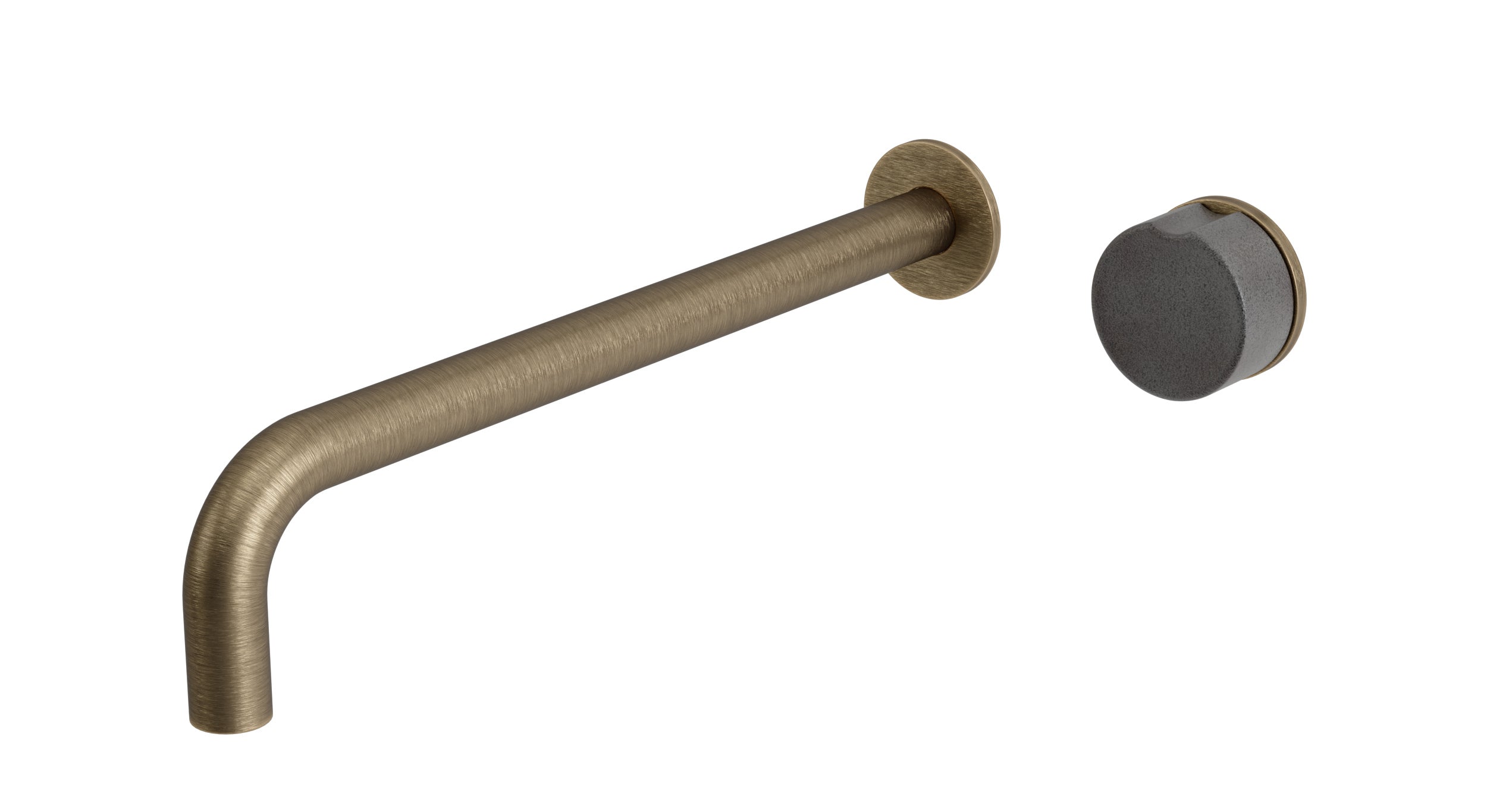 Foundry One Handle Wall Mount 12" Lavatory Faucet with Groove Ceramic Knob Handle in Antique Brass