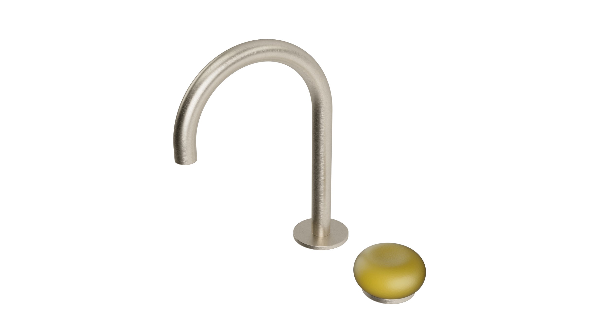 Foundry One Handle Deck Mount Gooseneck Lavatory Faucet with Pebble Ceramic Knob Handle in Satin Nickel