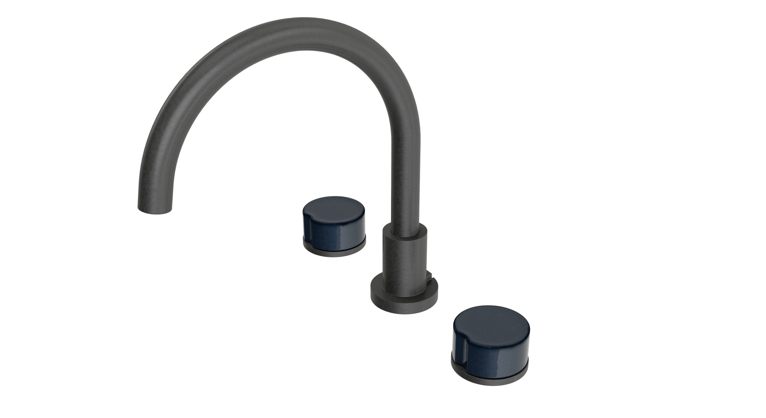 Foundry Two Handle Deck Mount Gooseneck Bath Trim with Groove Ceramic Knob Handles in Blackened Nickel