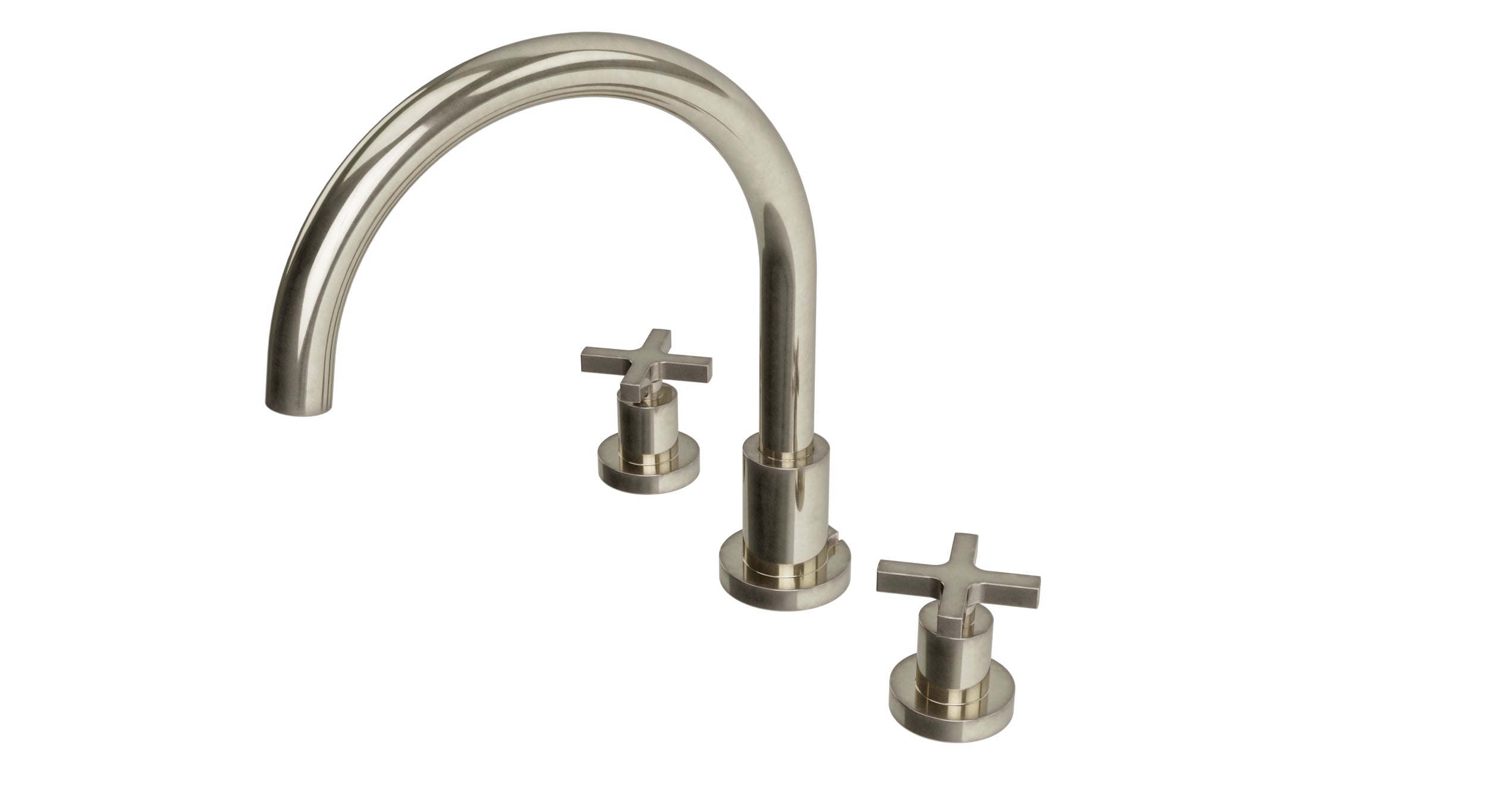 Flatiron Two Handle Deck Mount Gooseneck Bath Trim with Linear Cross Handles in French Nickel