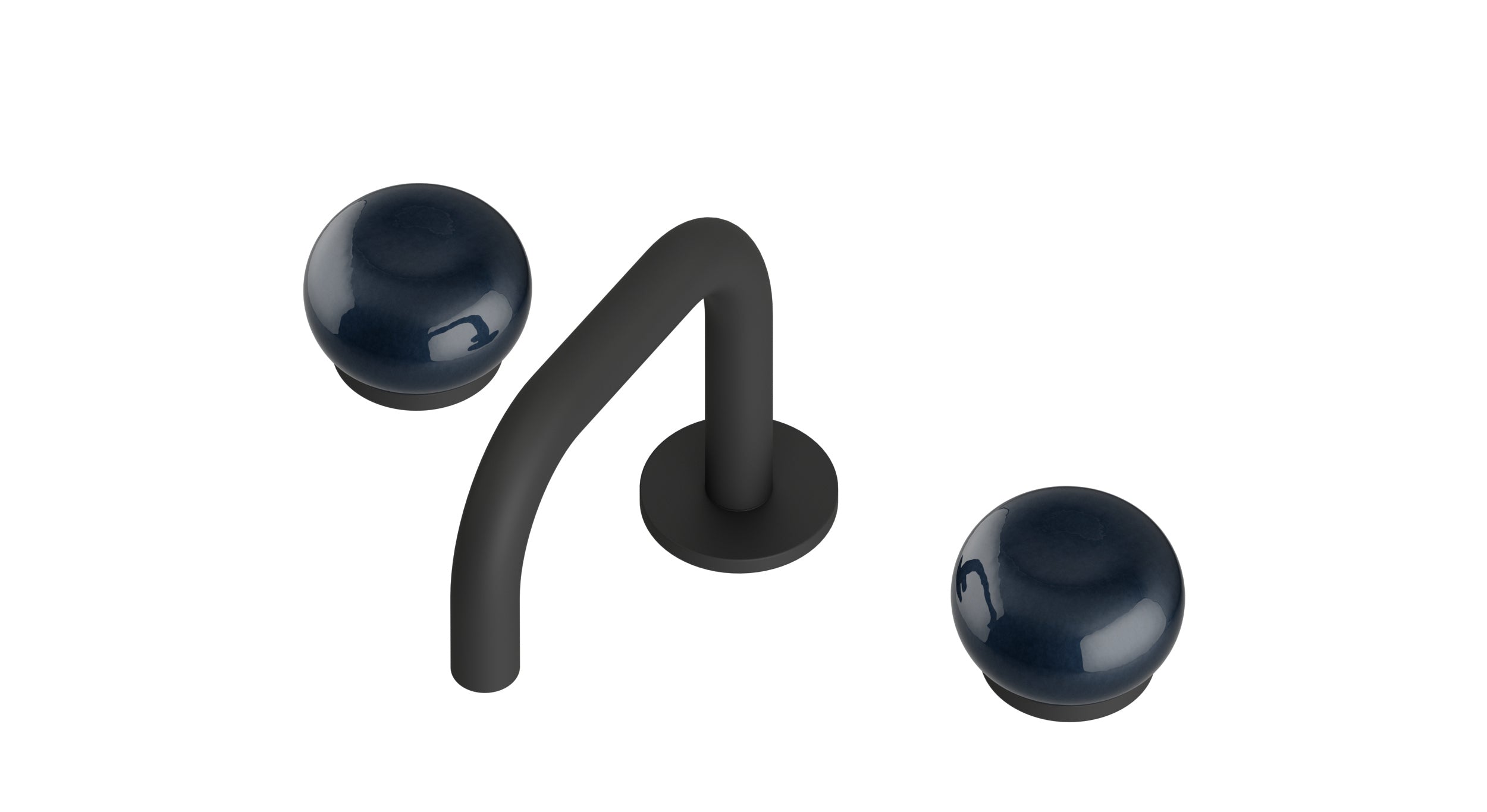 Foundry Two Handle Deck Mount Squaretop Lavatory Faucet with Pebble Ceramic Knob Handles in Matte Black