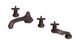 Emerson Three Handle Deck Mount Low Hexagon Bath Trim with Hand Shower and Classic Cross Handles in Architectural Copper