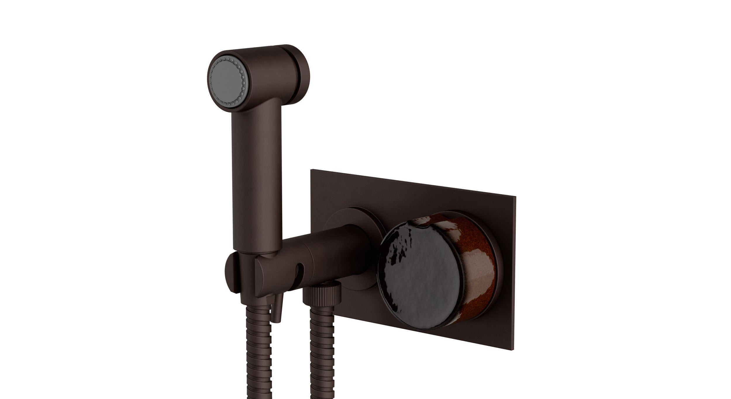 Foundry One Handle Wall Mount Bidet Trim with Groove Ceramic Knob Handle in Architectural Copper