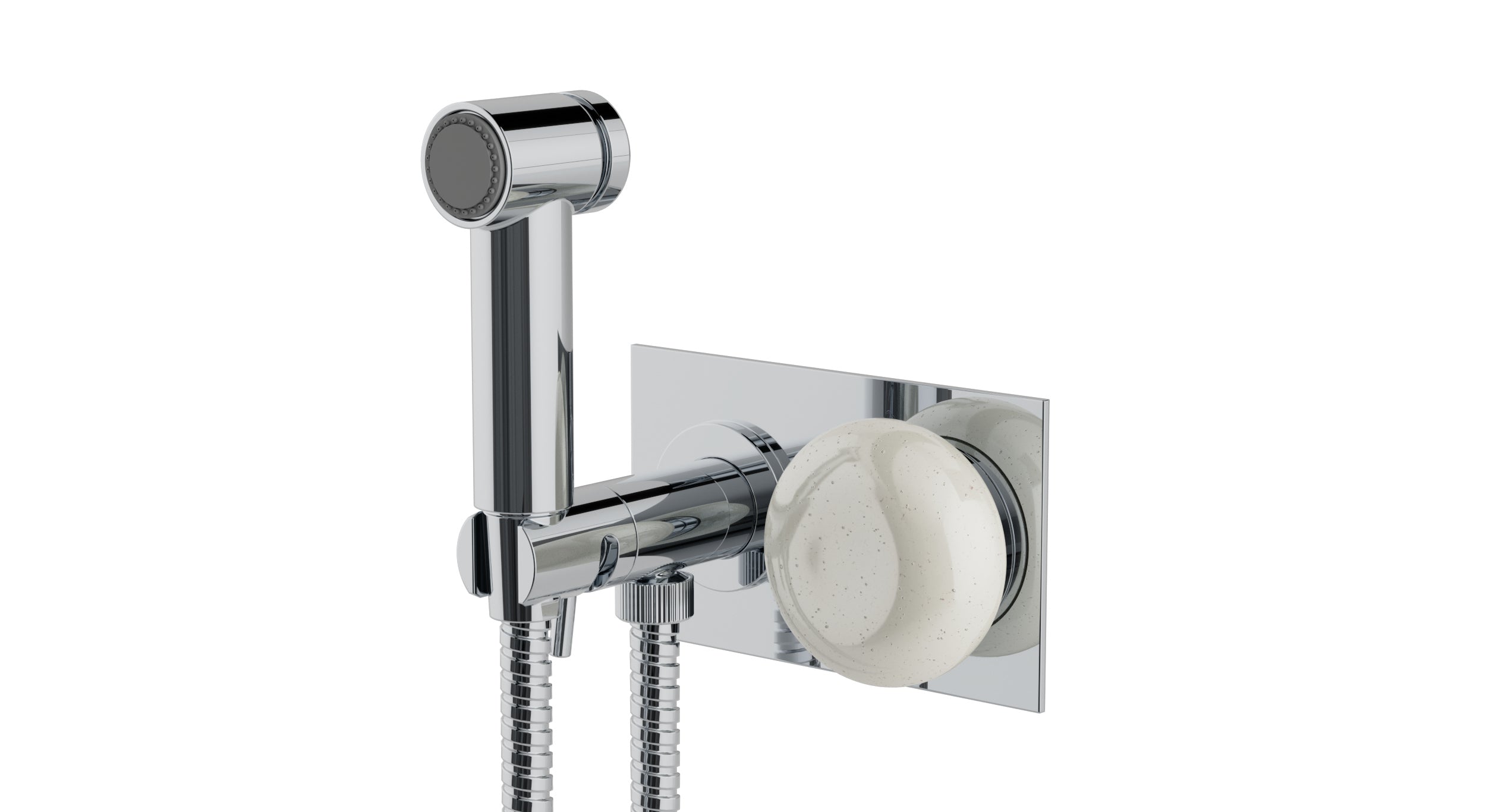 Foundry One Handle Wall Mount Bidet Trim with Pebble Ceramic Knob Handle in Polished Chrome