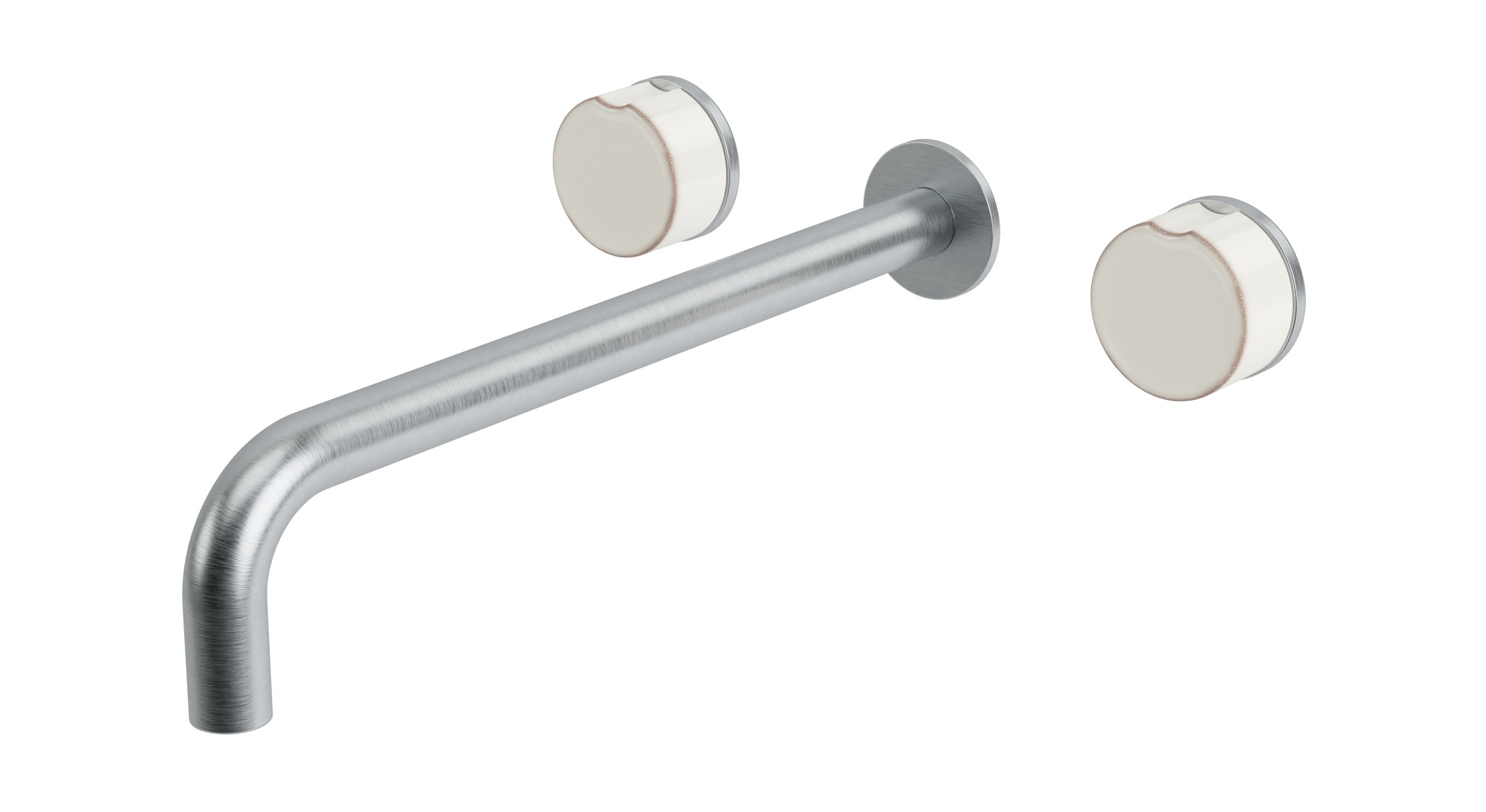 Foundry Two Handle Wall Mount 12" Lavatory Faucet with Groove Ceramic Knob Handles in Satin Chrome