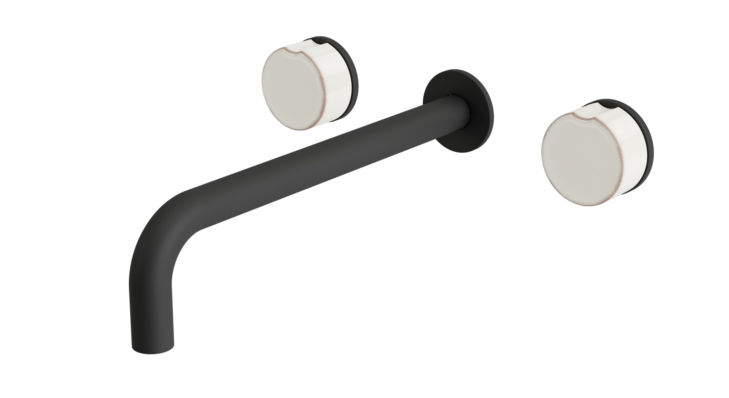 Foundry Two Handle Wall Mount 10" Lavatory Faucet with Groove Ceramic Knob Handles in Matte Black