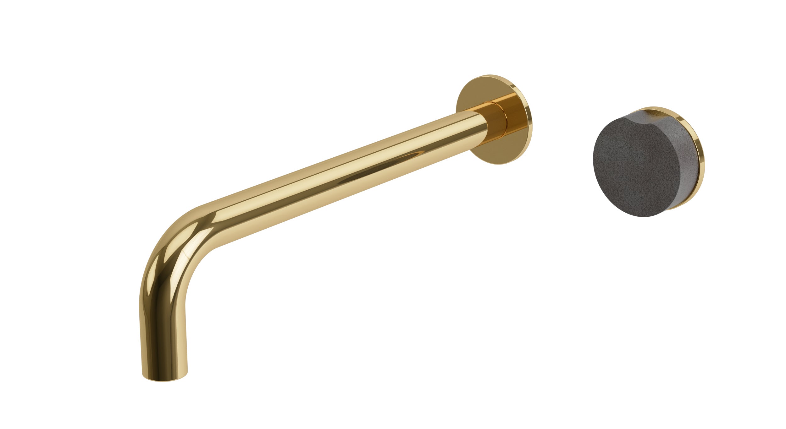 Foundry One Handle Wall Mount 10" Lavatory Faucet with Groove Ceramic Knob Handle in Polished Brass