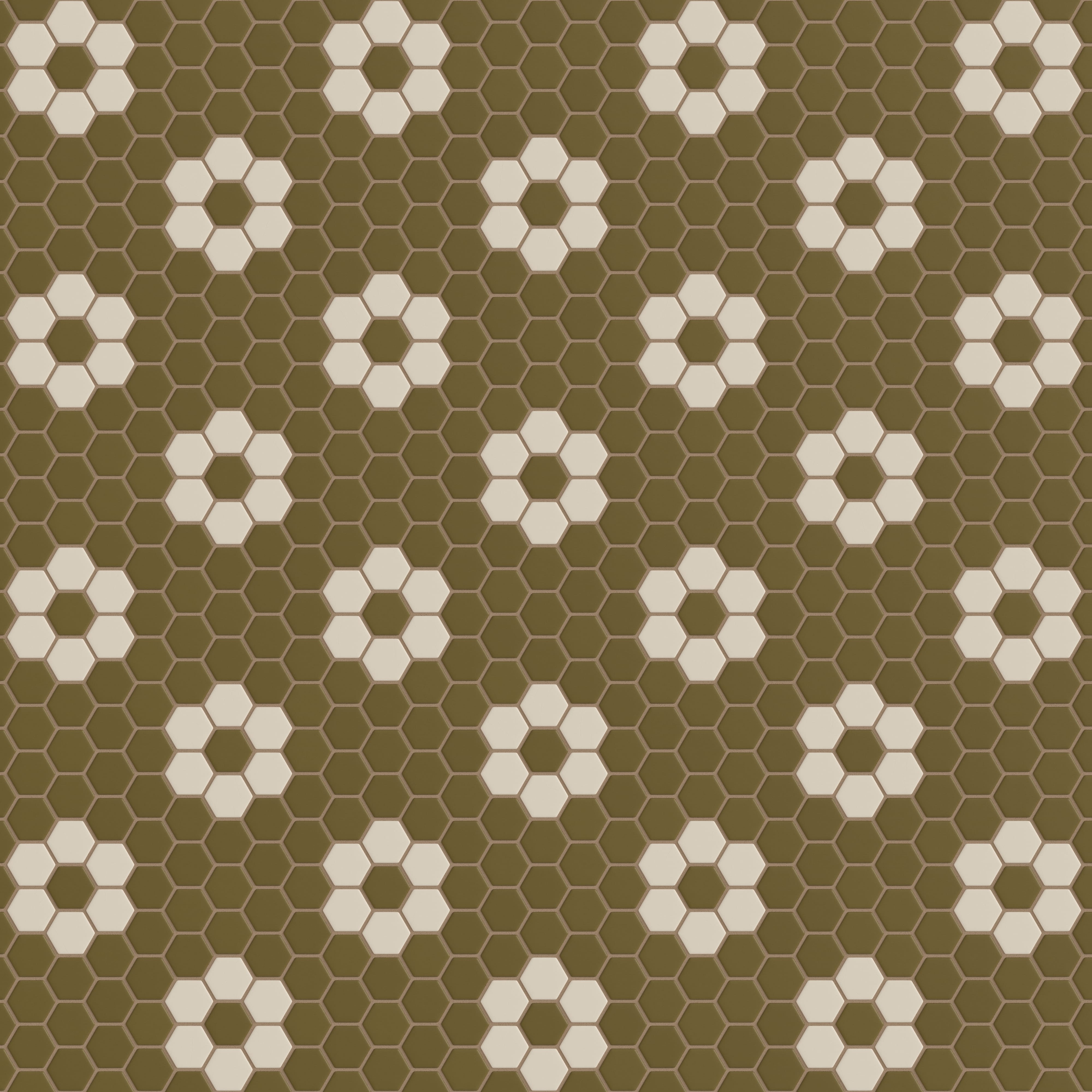 2" Hexagon Double Daisy Sheeted Original Ceramic Tile in Chaparral Matte & Ivory Matte