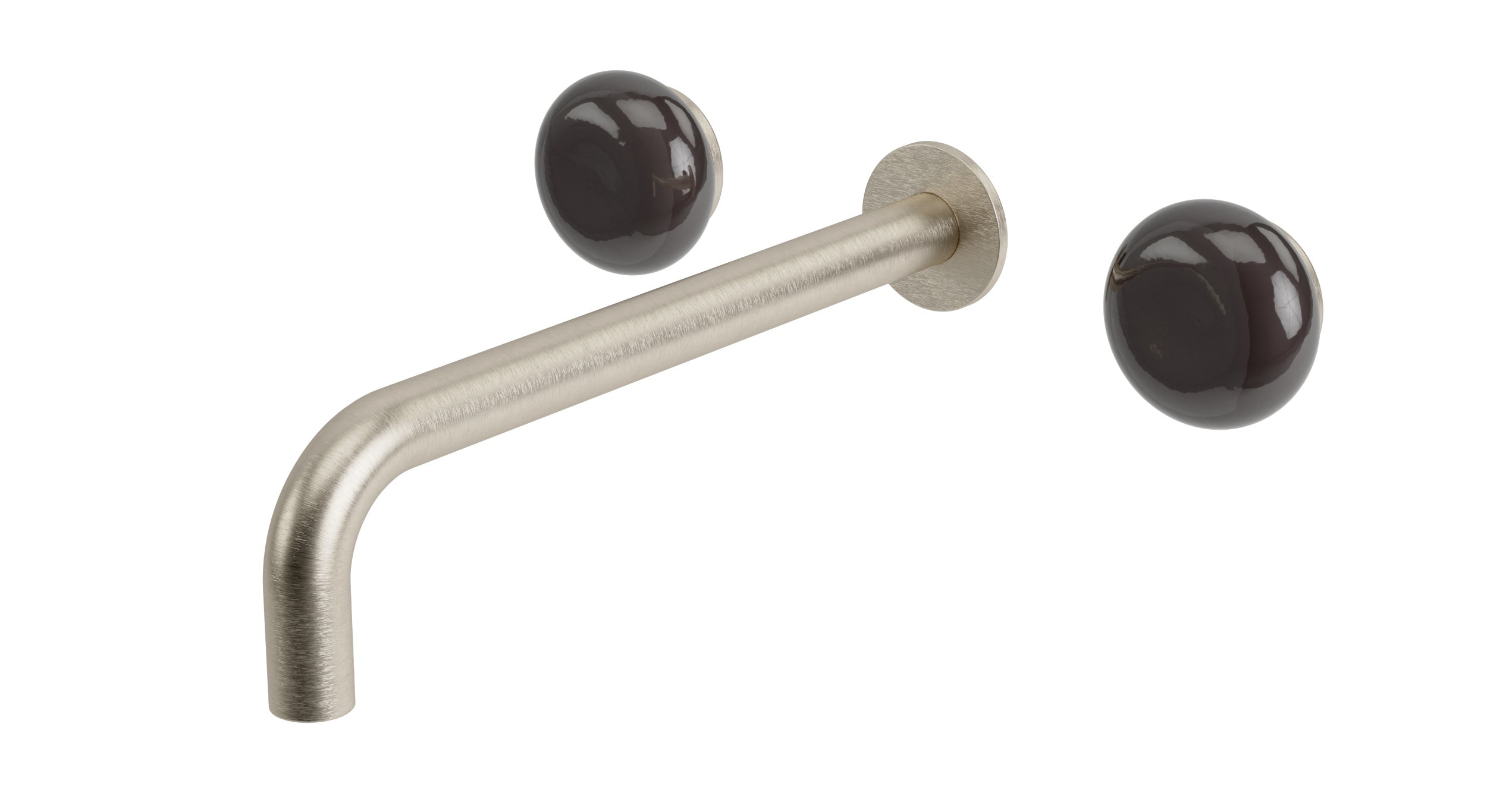 Foundry Two Handle Wall Mount 10" Lavatory Faucet with Pebble Ceramic Knob Handles in Satin Nickel