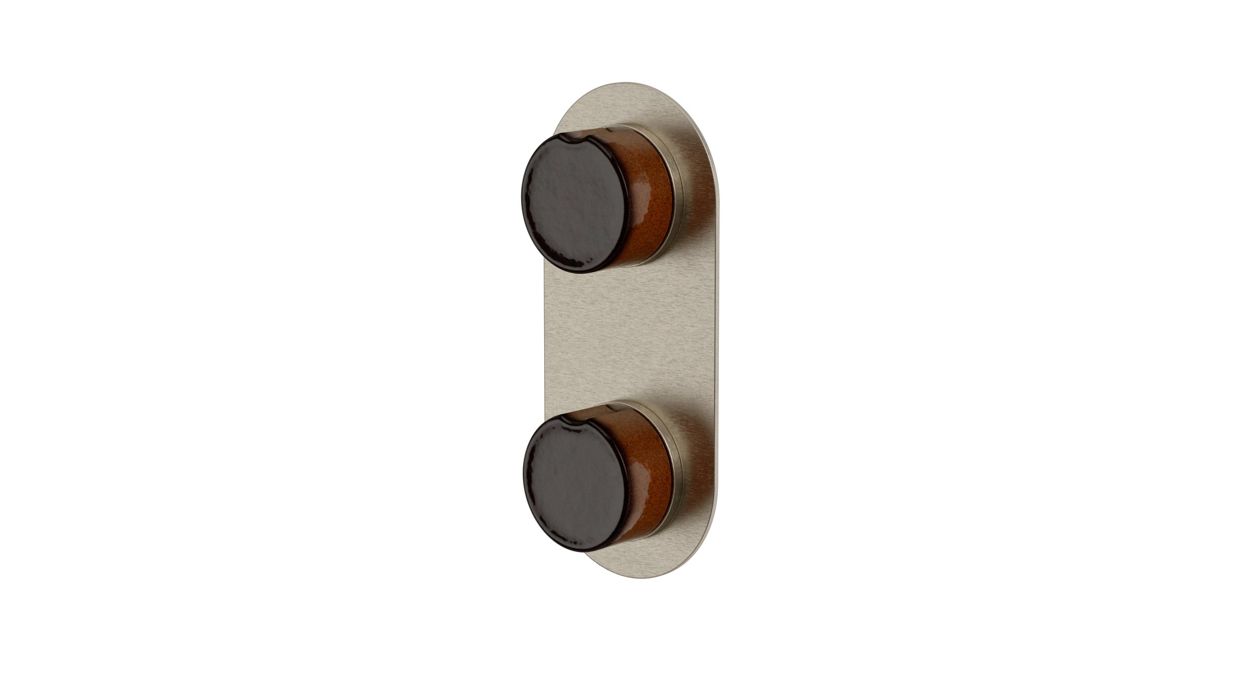 Foundry Two Handle Wall Mount Shower Trim with Groove Ceramic Knob Handles in Satin Nickel