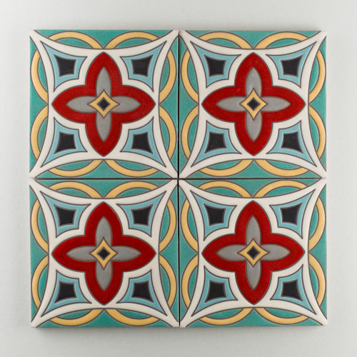 8x8 Handpainted Tile Malta in Warm Motif