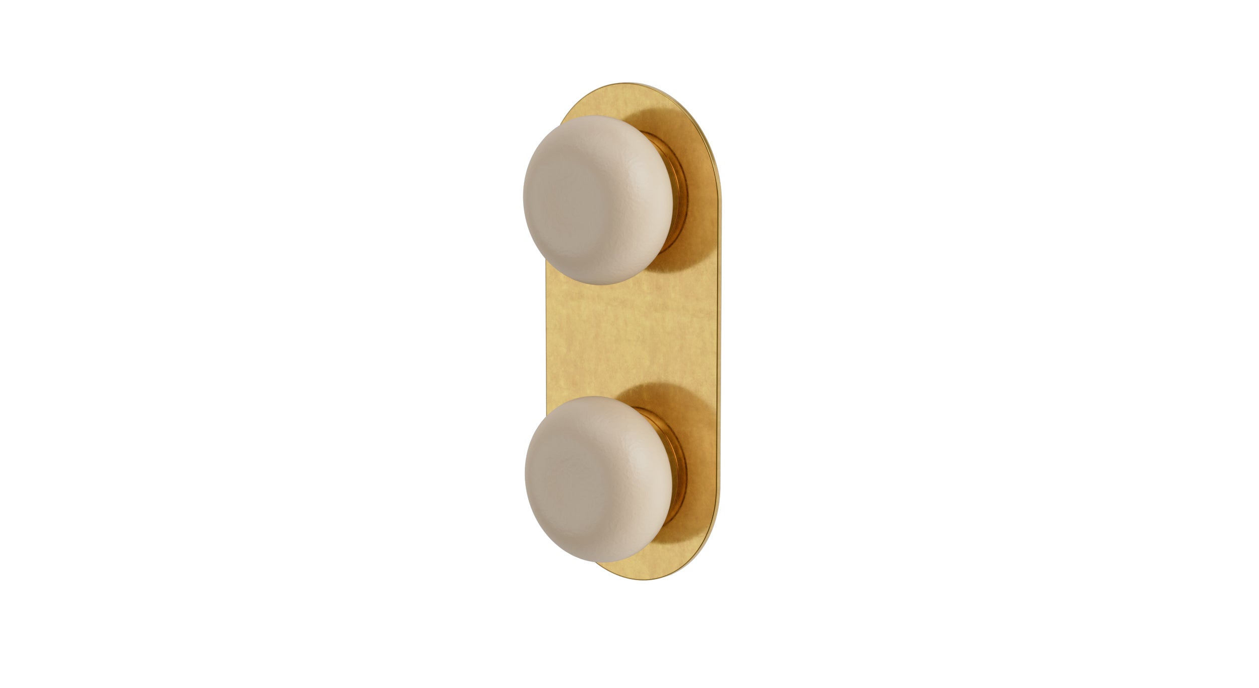 Foundry Two Handle Wall Mount Shower Trim with Pebble Ceramic Knob Handles in French Brass