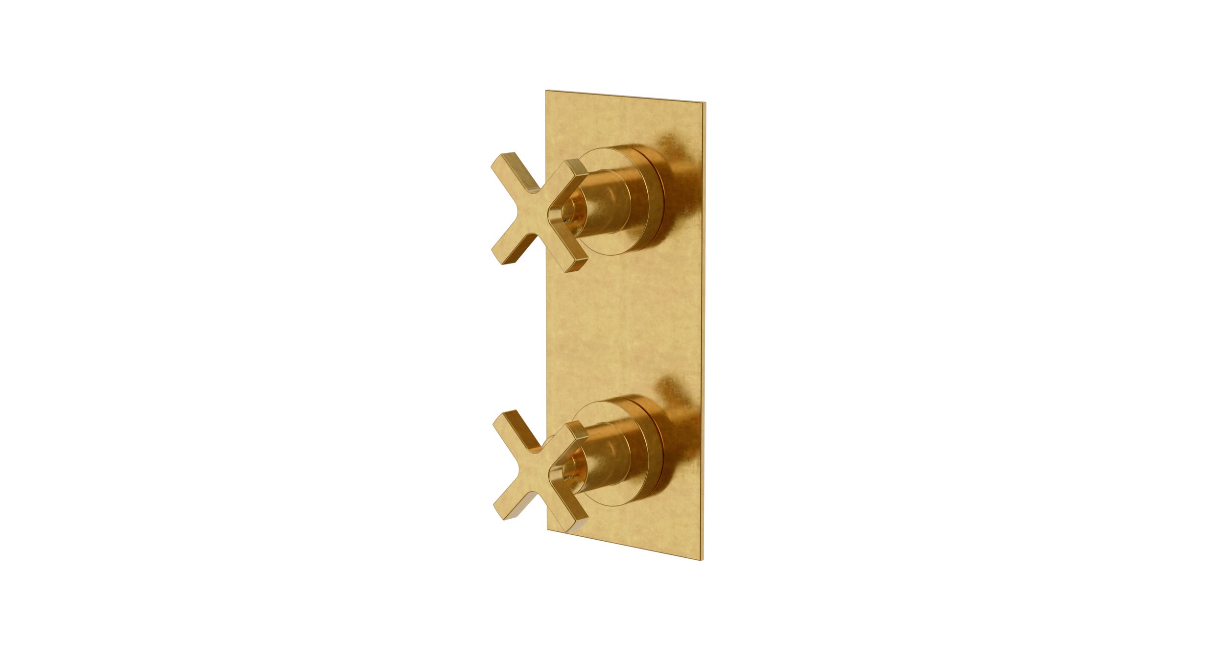Flatiron Two Handle Wall Mount Shower Trim with Linear Cross Handles in French Brass