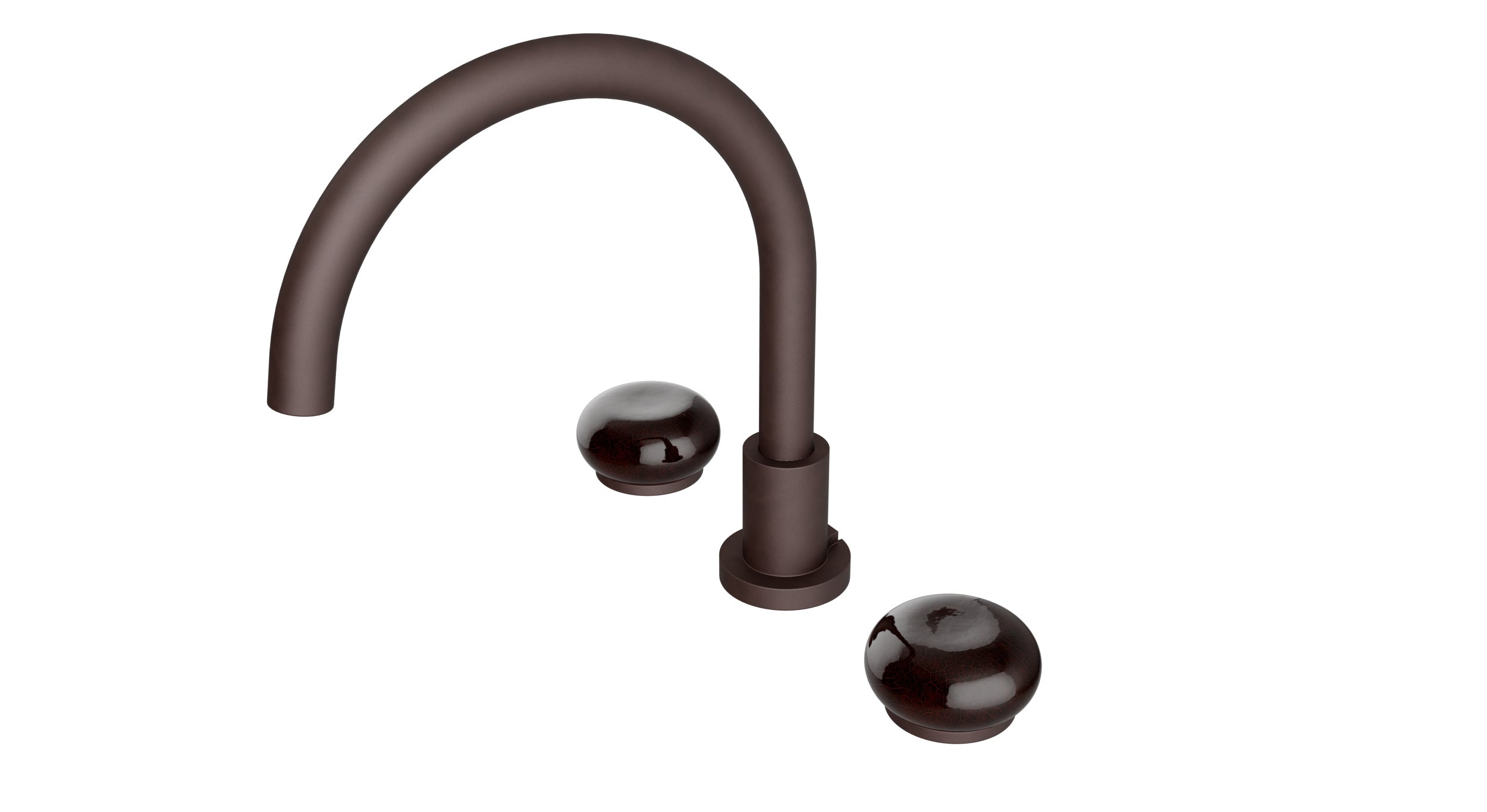 Foundry Two Handle Deck Mount Gooseneck Bath Trim with Pebble Ceramic Knob Handles in Architectural Copper