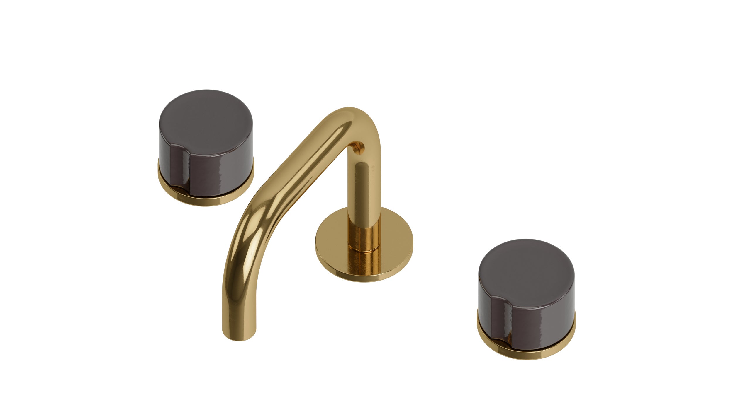 Foundry Two Handle Deck Mount Squaretop Lavatory Faucet with Groove Ceramic Knob Handles in Uncoated Polished Brass