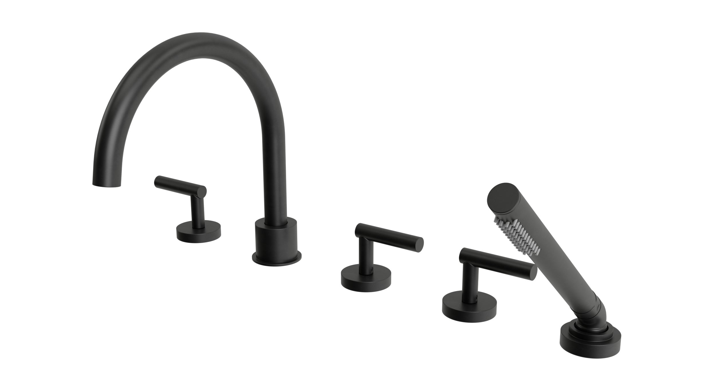 Contour Three Handle Deck Mount Gooseneck Bath Trim with Hand Shower and Soft Lever Handles in Oil Rubbed Bronze