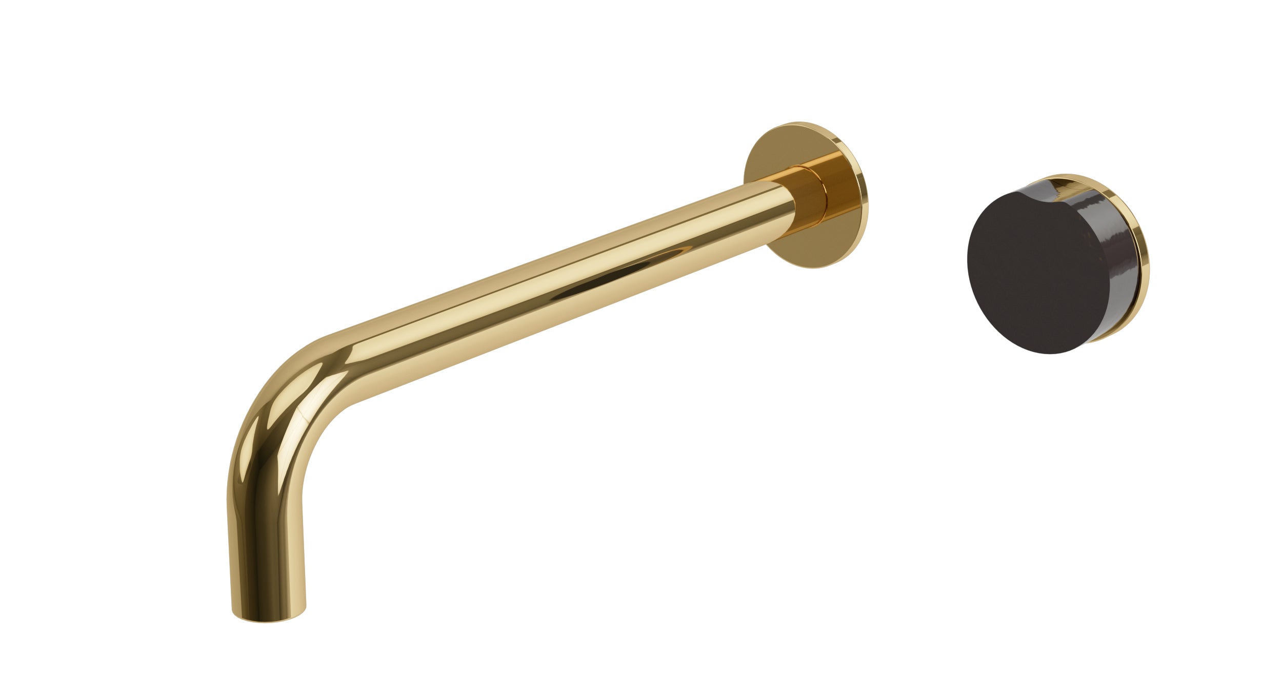 Foundry One Handle Wall Mount 10" Lavatory Faucet with Groove Ceramic Knob Handle in Polished Brass