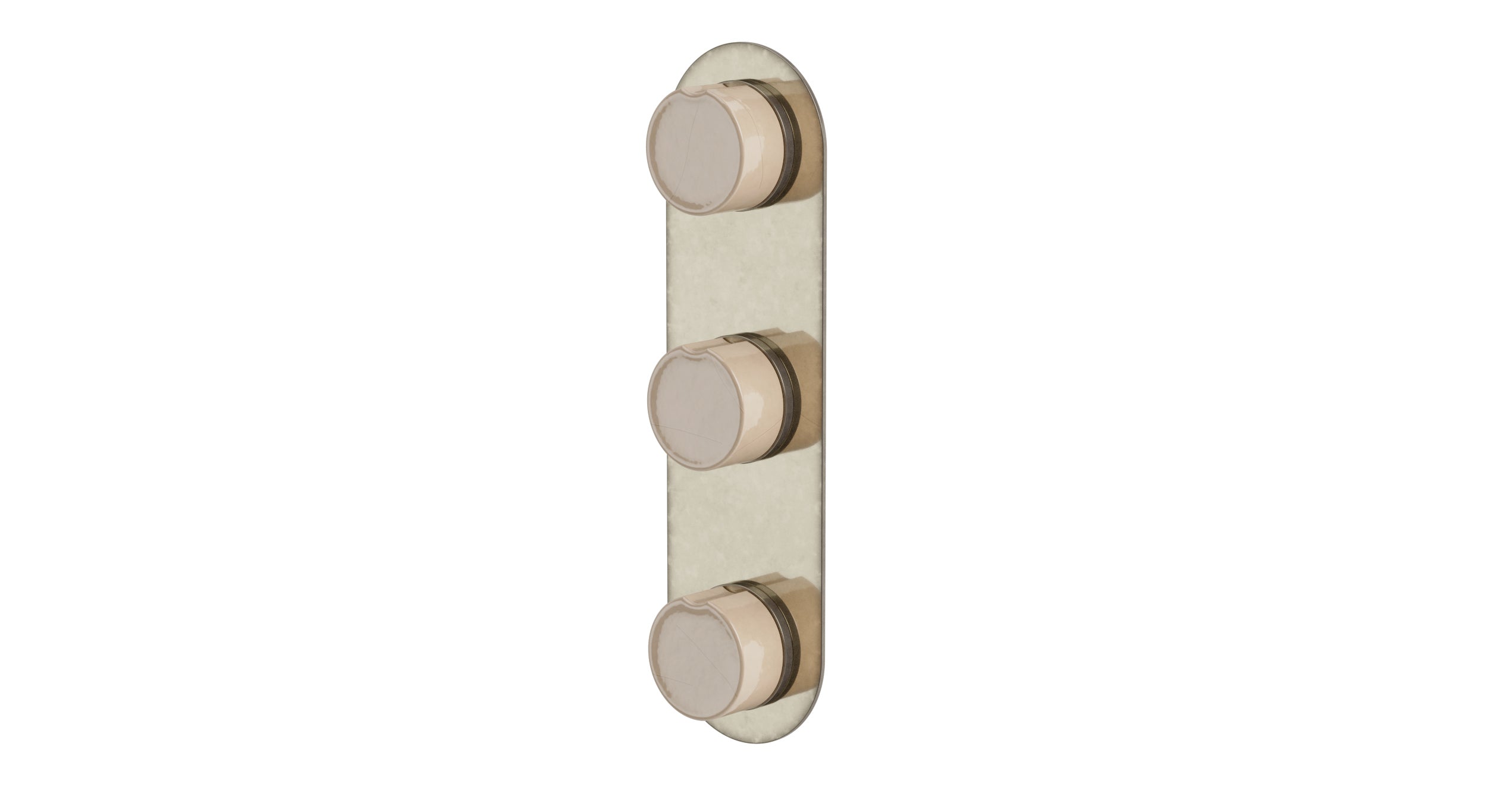 Foundry Three Handle Wall Mount Shower Trim with Groove Ceramic Knob Handles in French Nickel