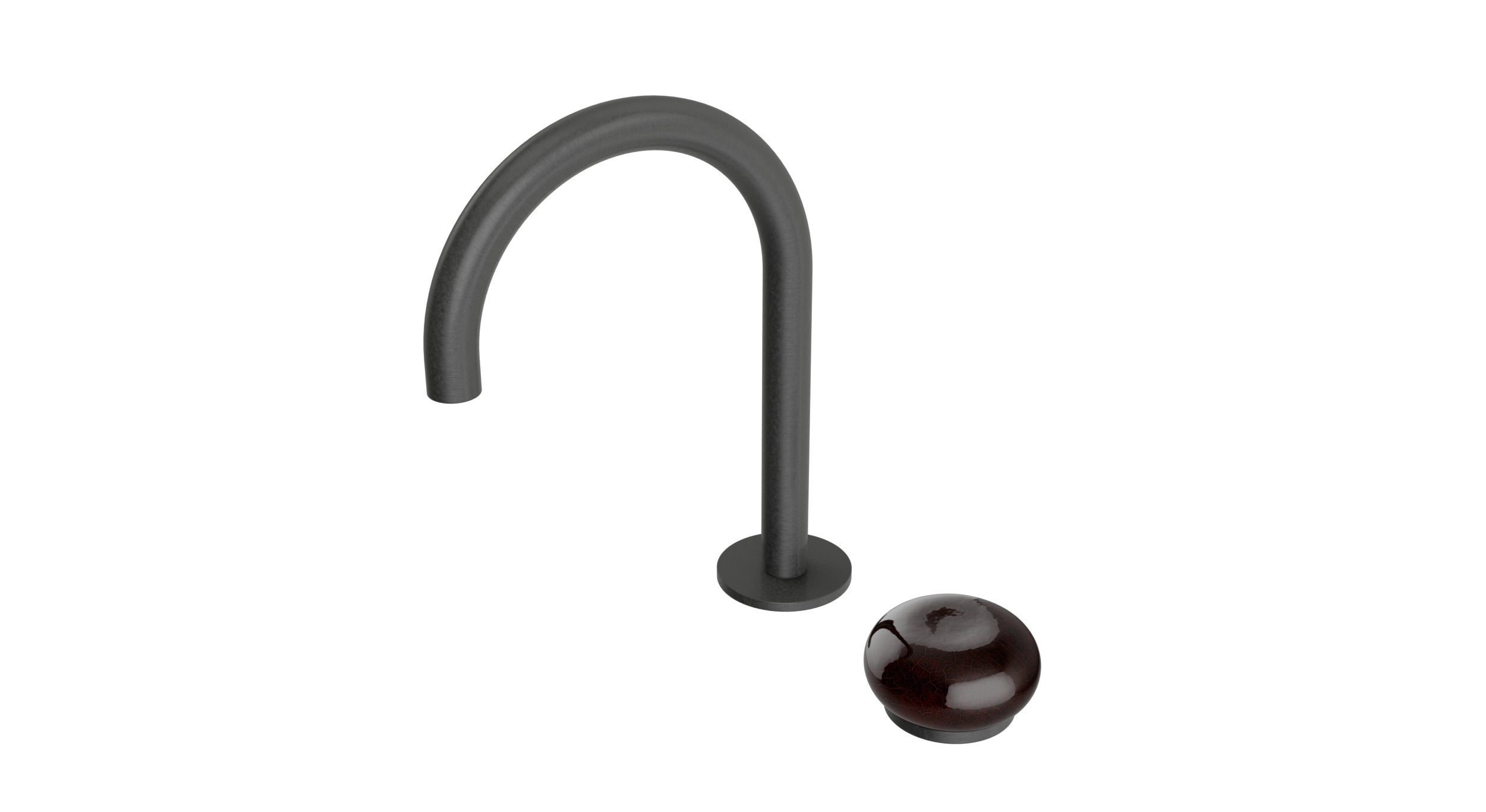 Foundry One Handle Deck Mount Gooseneck Lavatory Faucet with Pebble Ceramic Knob Handle in Blackened Nickel