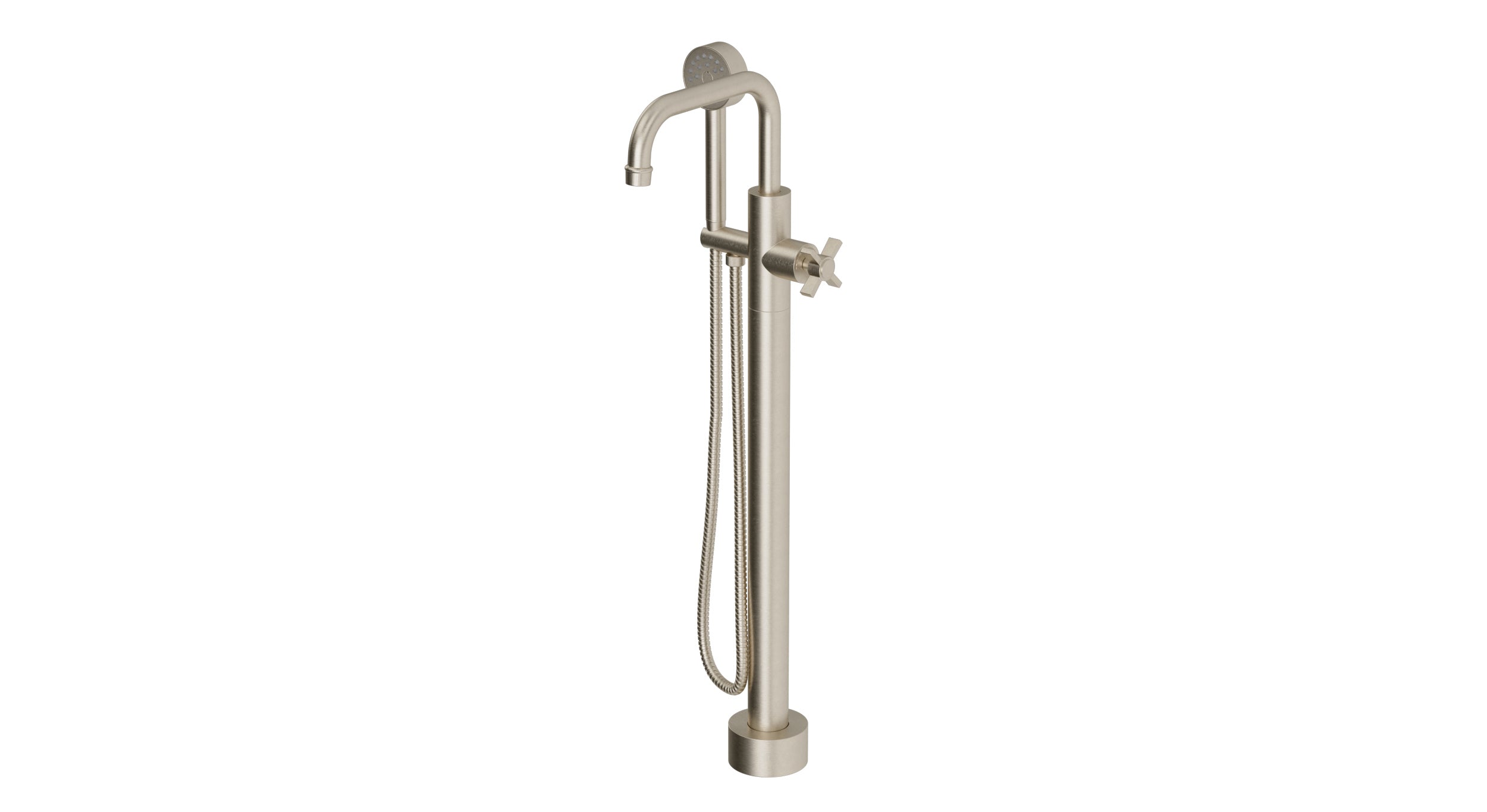 Emerson One Handle Floor Mount Squaretop Bath Trim with Hand Shower and Defined Cross Handle in Satin Nickel