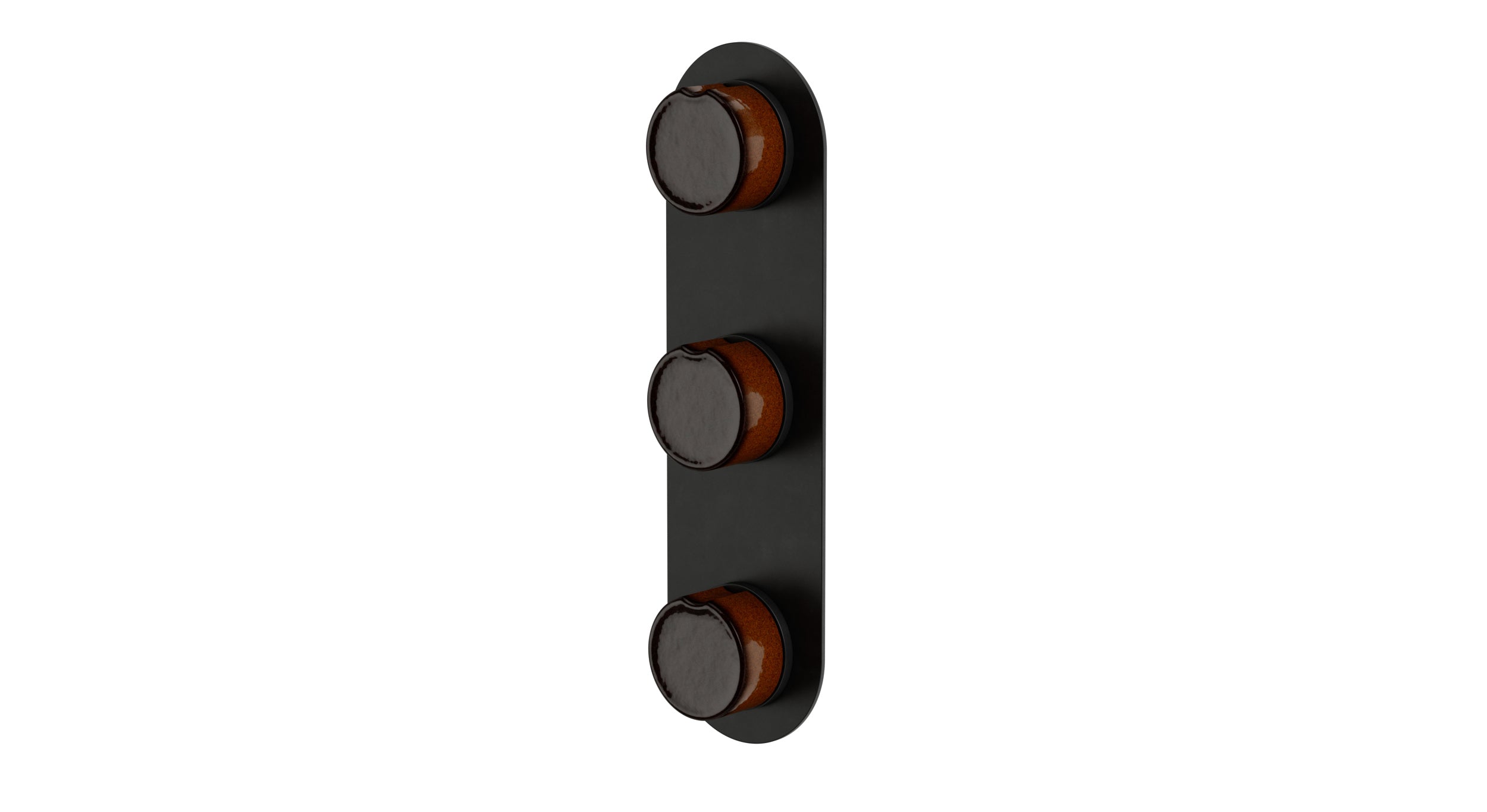 Foundry Three Handle Wall Mount Shower Trim with Groove Ceramic Knob Handles in Oil Rubbed Bronze