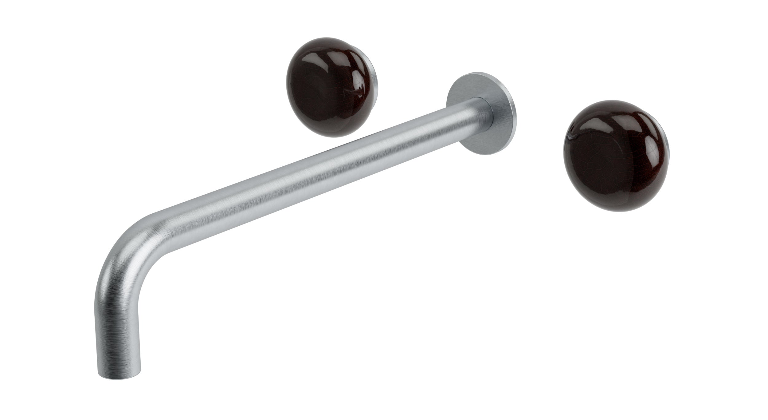 Foundry Two Handle Wall Mount 12" Lavatory Faucet with Pebble Ceramic Knob Handles in Satin Chrome