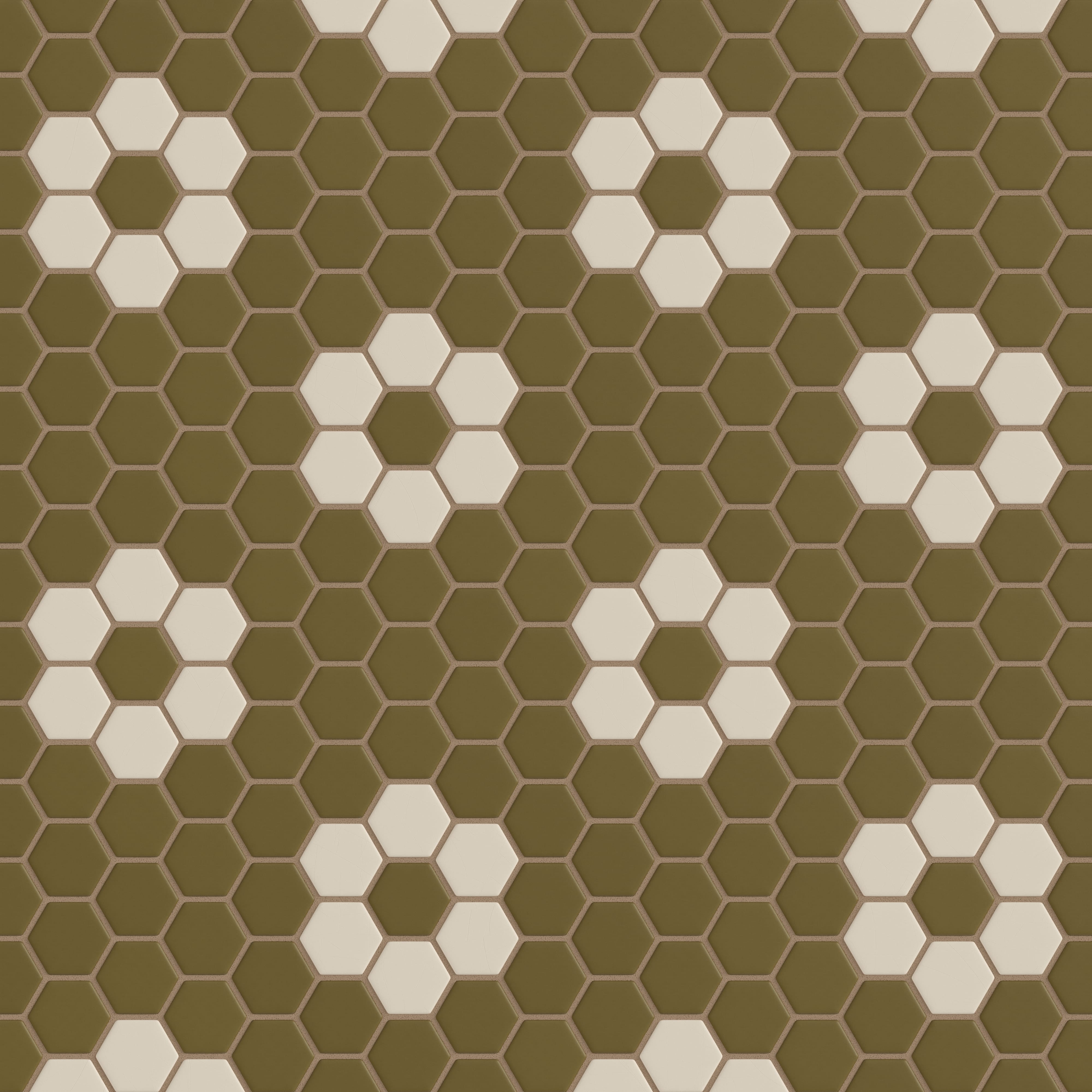 2" Hexagon Double Daisy Sheeted Original Ceramic Tile in Chaparral Matte & Ivory Matte