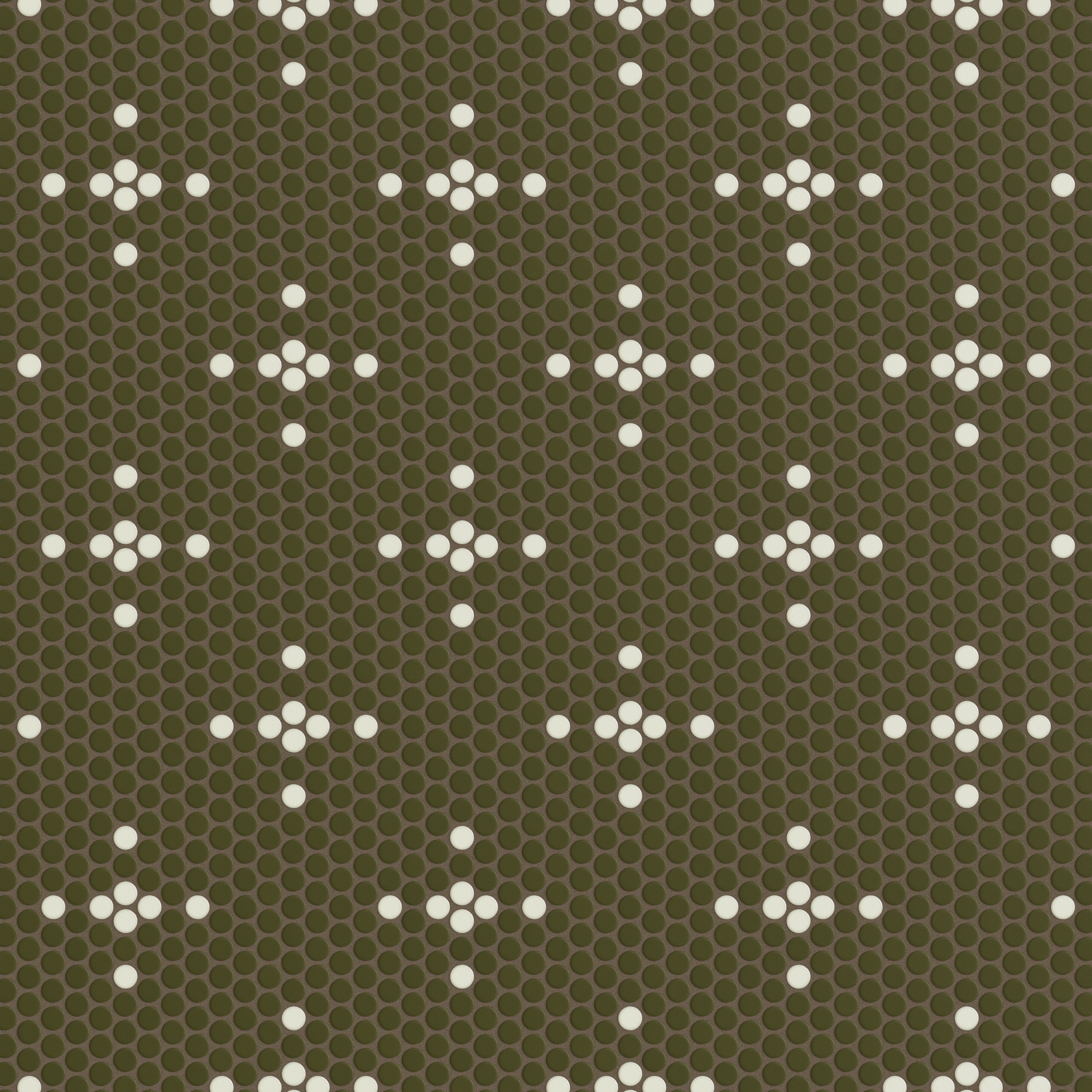 1" Penny Round Sparkle Sheeted Original Ceramic Tile in Bonsai Matte & Limewash Matte