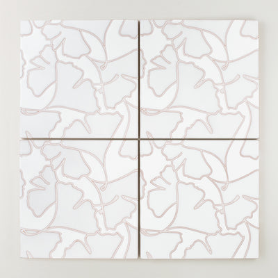 8x8 Handpainted Sample Gingko  in White Motif