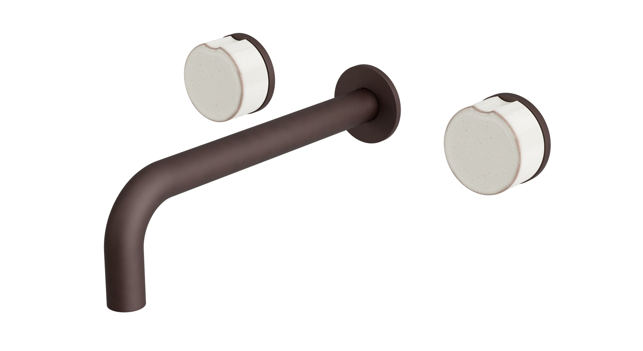 Foundry Two Handle Wall Mount 7.5" Lavatory Faucet with Groove Ceramic Knob Handles in Architectural Copper
