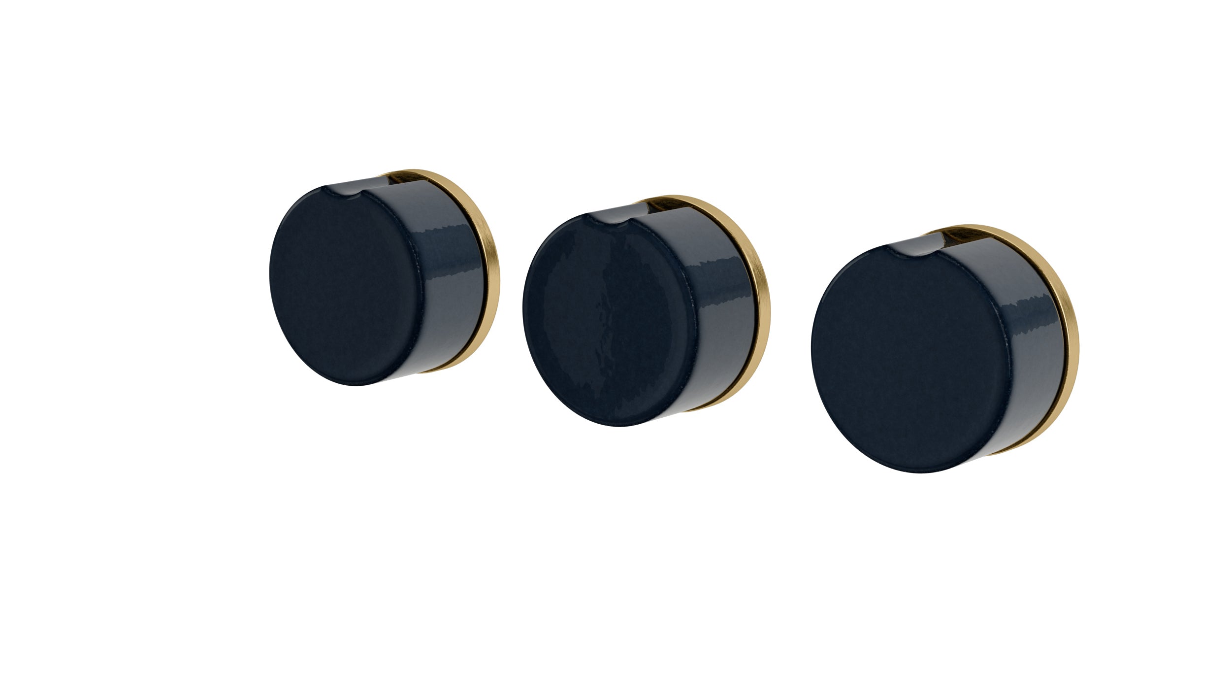 Foundry Three Handle Wall Mount Bath Trim with Diverter/Volume Control and Groove Ceramic Knob Handles in Satin Brass