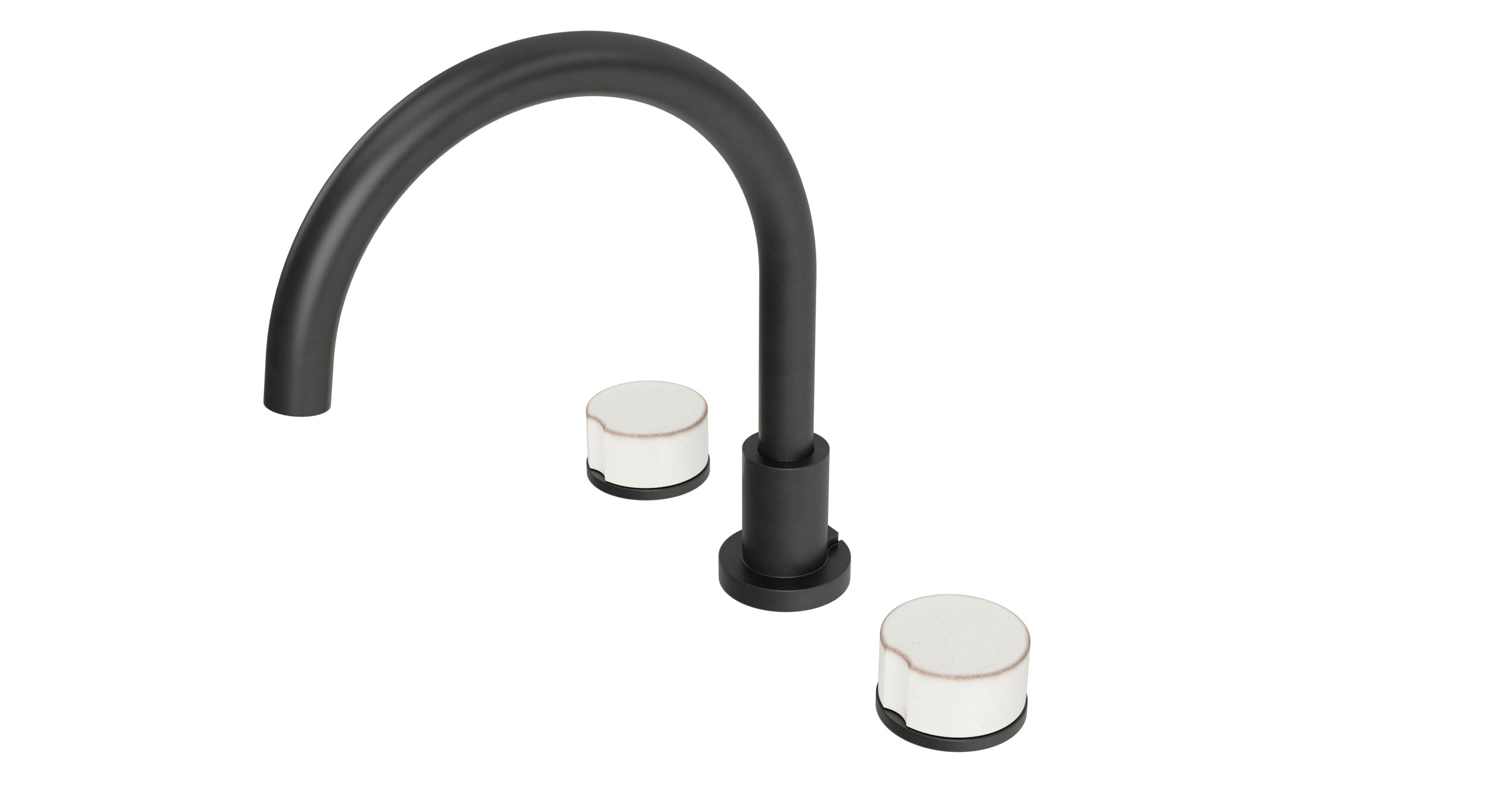 Foundry Two Handle Deck Mount Gooseneck Bath Trim with Groove Ceramic Knob Handles in Oil Rubbed Bronze