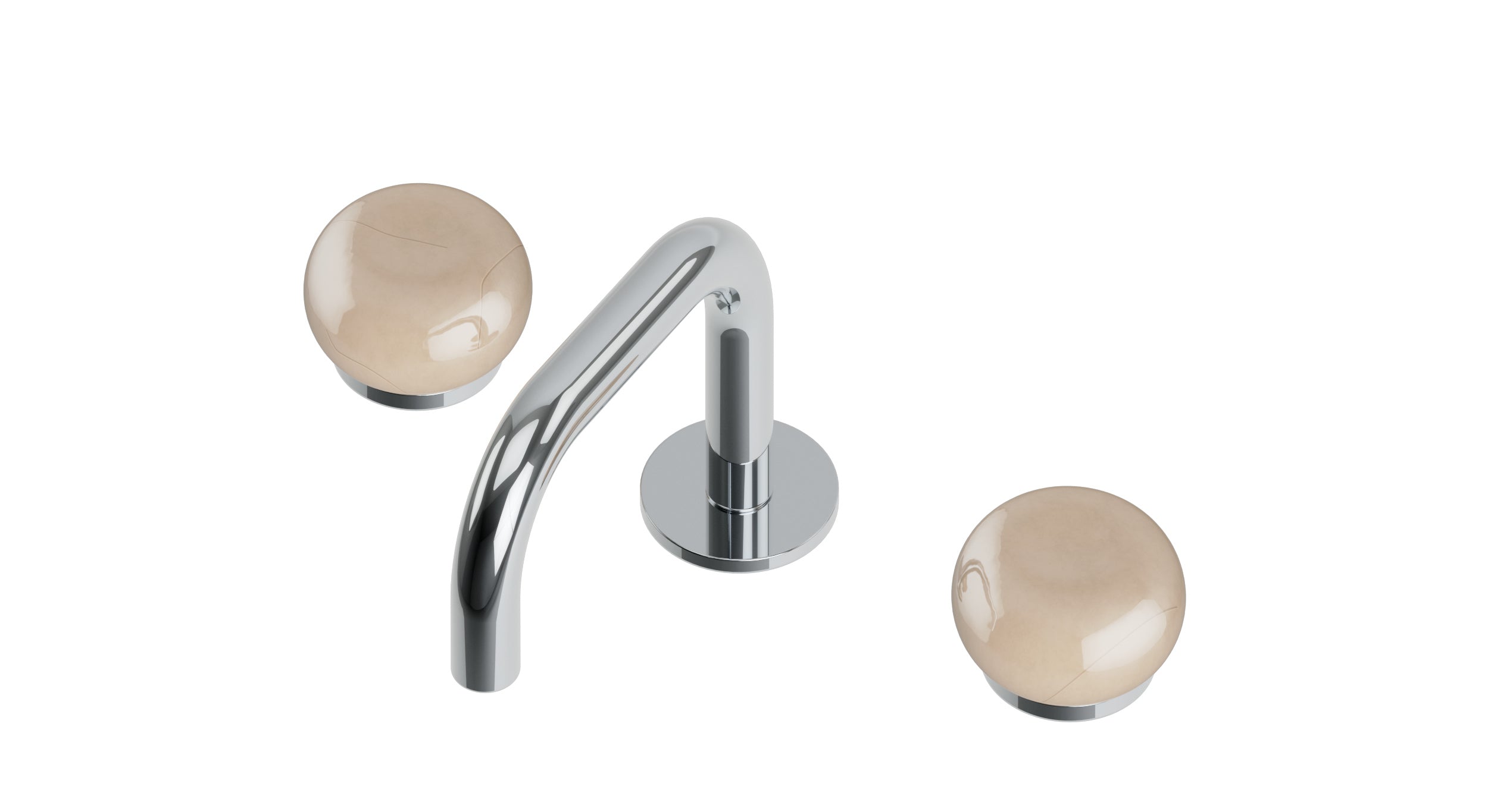Foundry Two Handle Deck Mount Squaretop Lavatory Faucet with Pebble Ceramic Knob Handles in Polished Chrome