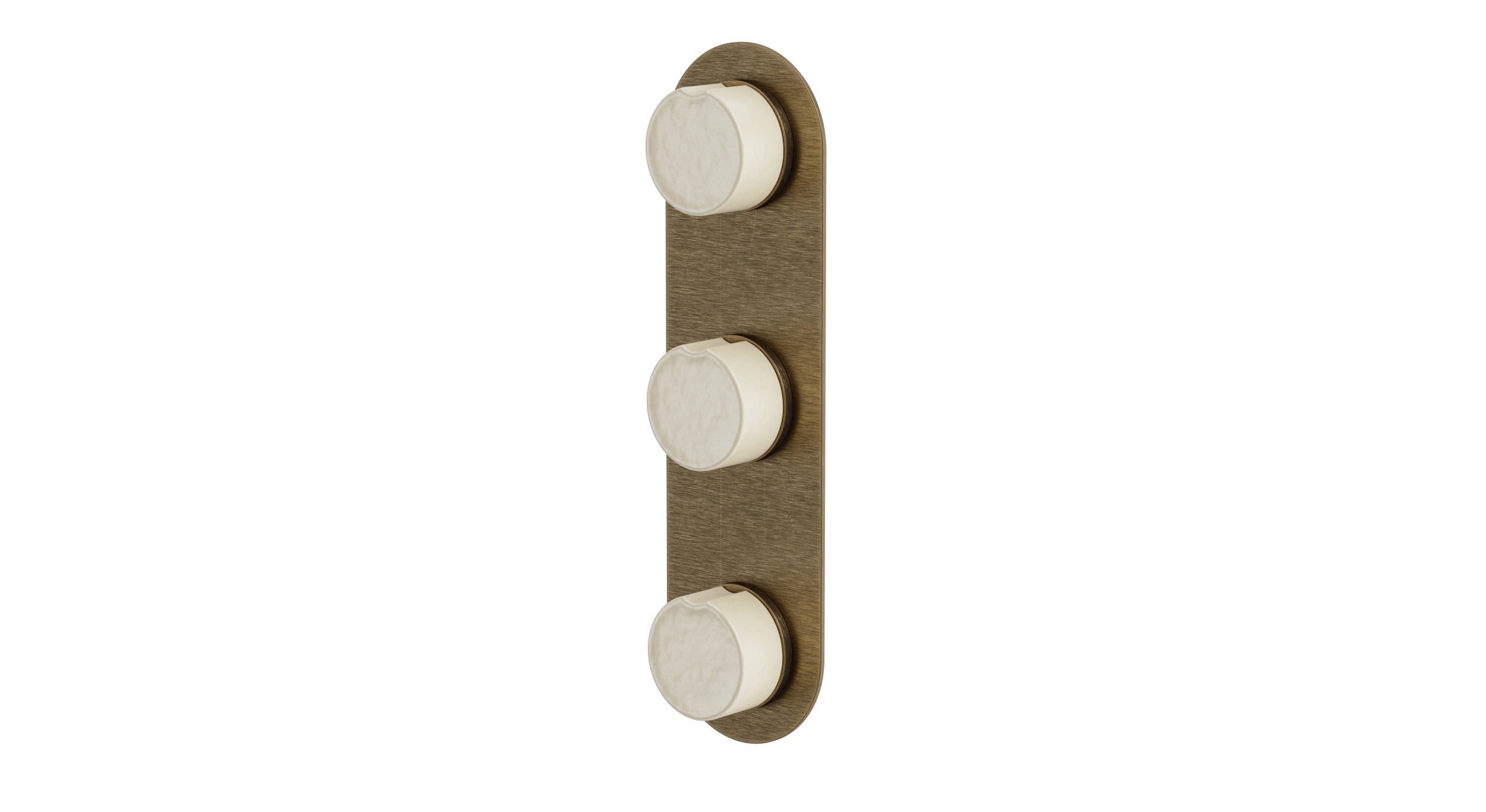 Foundry Three Handle Wall Mount Shower Trim with Groove Ceramic Knob Handles in Antique Brass